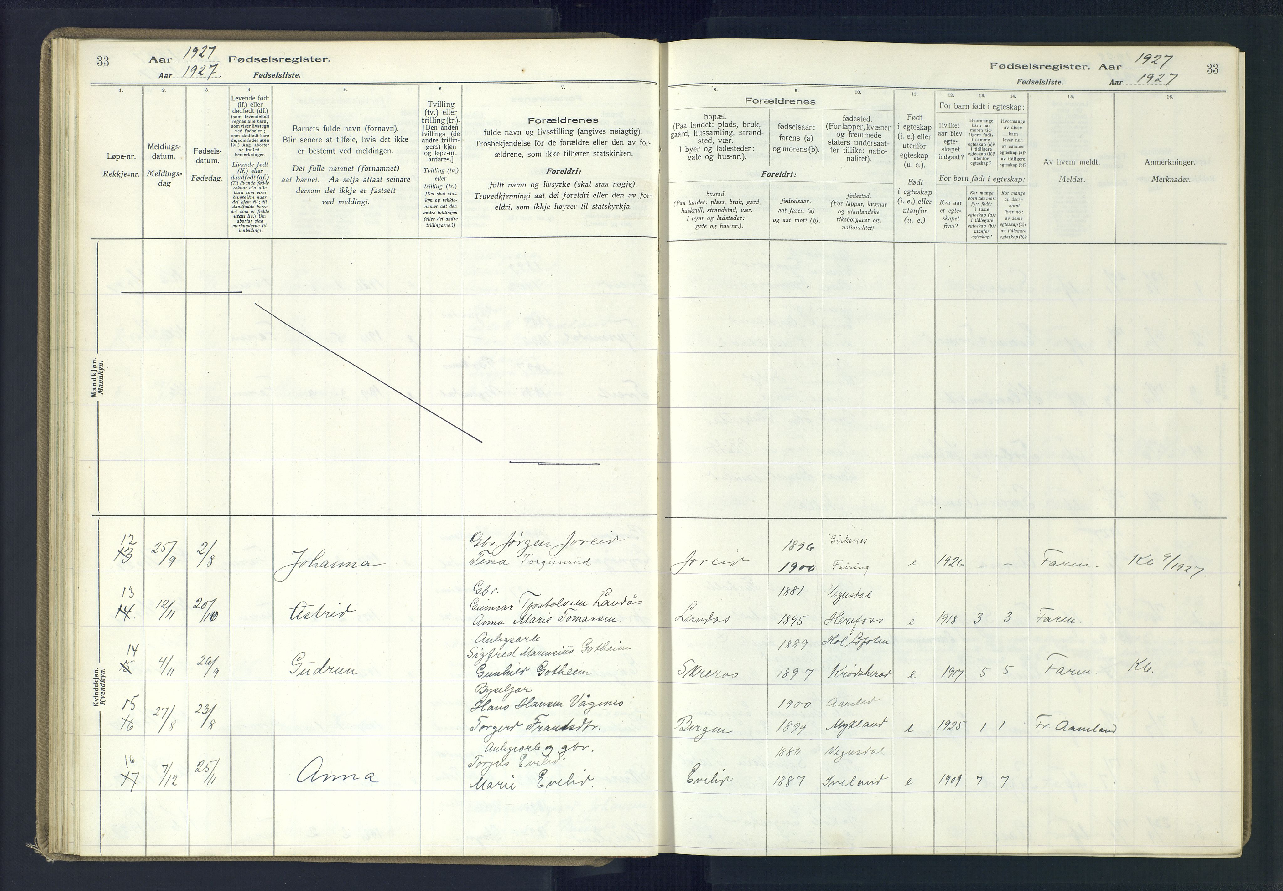 Herefoss sokneprestkontor, AV/SAK-1111-0019/J/Ja/L0002: Birth register no. II.6.11, 1916-1982, p. 33