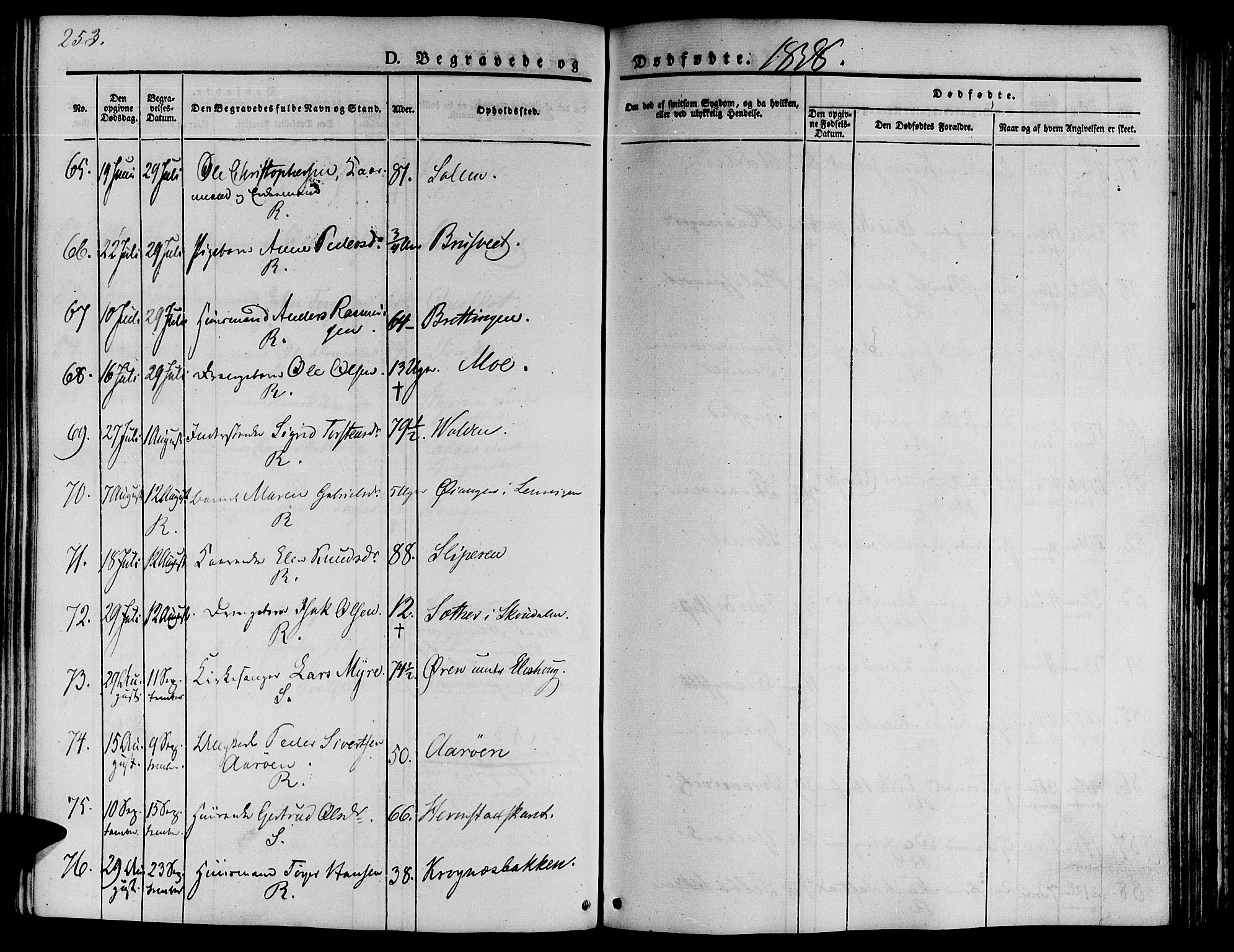 Ministerialprotokoller, klokkerbøker og fødselsregistre - Sør-Trøndelag, AV/SAT-A-1456/646/L0610: Parish register (official) no. 646A08, 1837-1847, p. 253