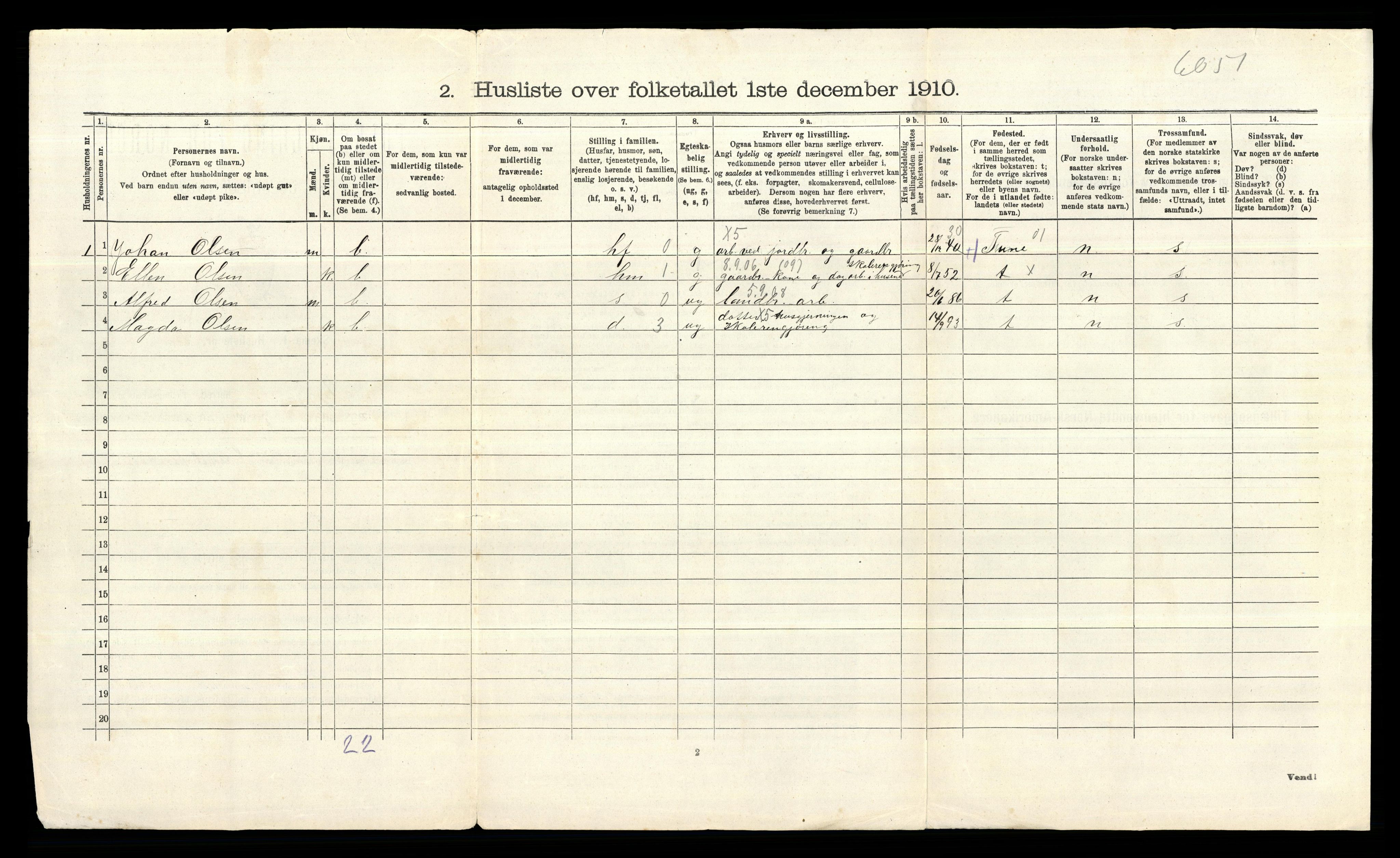 RA, 1910 census for Rygge, 1910, p. 607