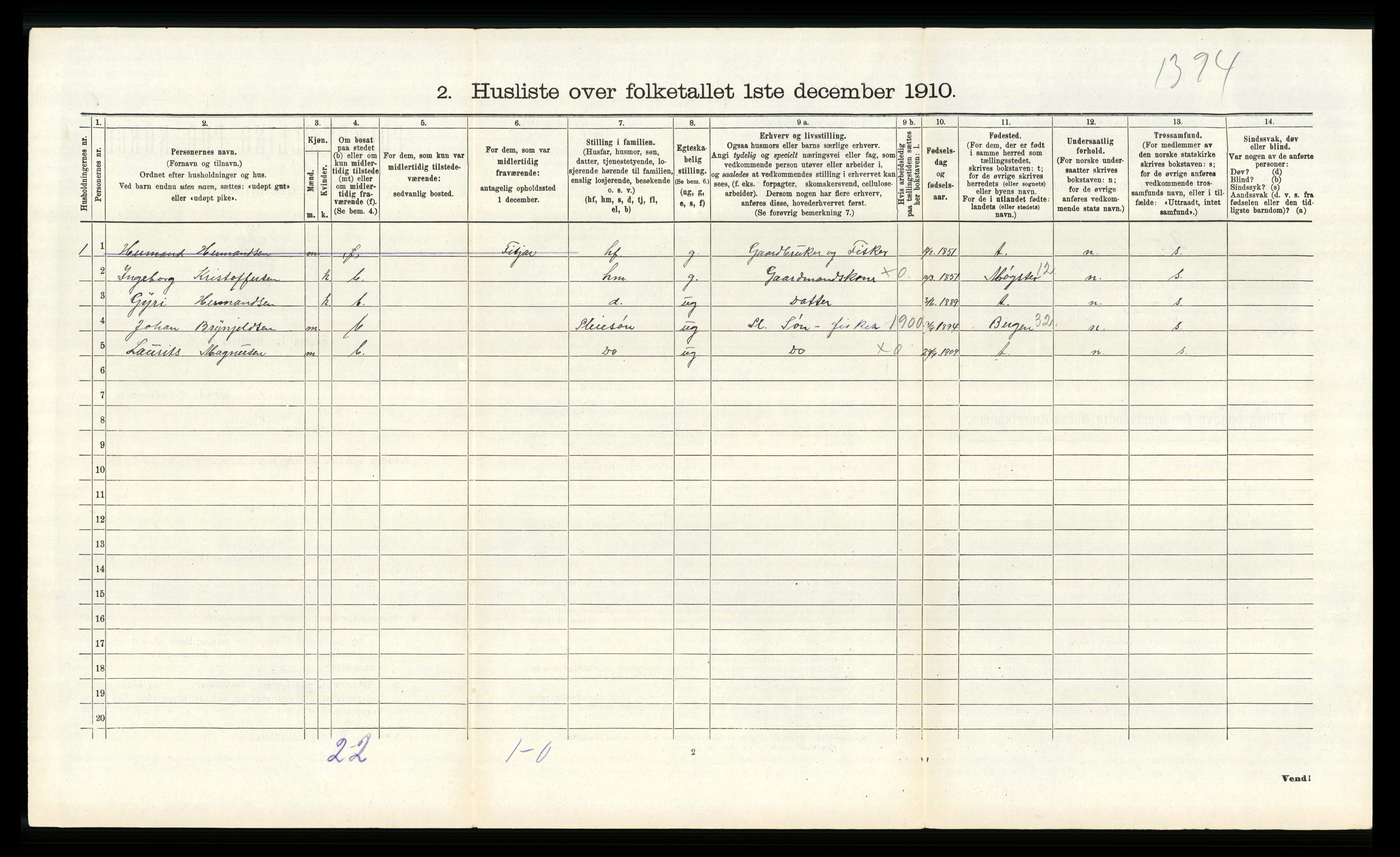 RA, 1910 census for Fitjar, 1910, p. 166