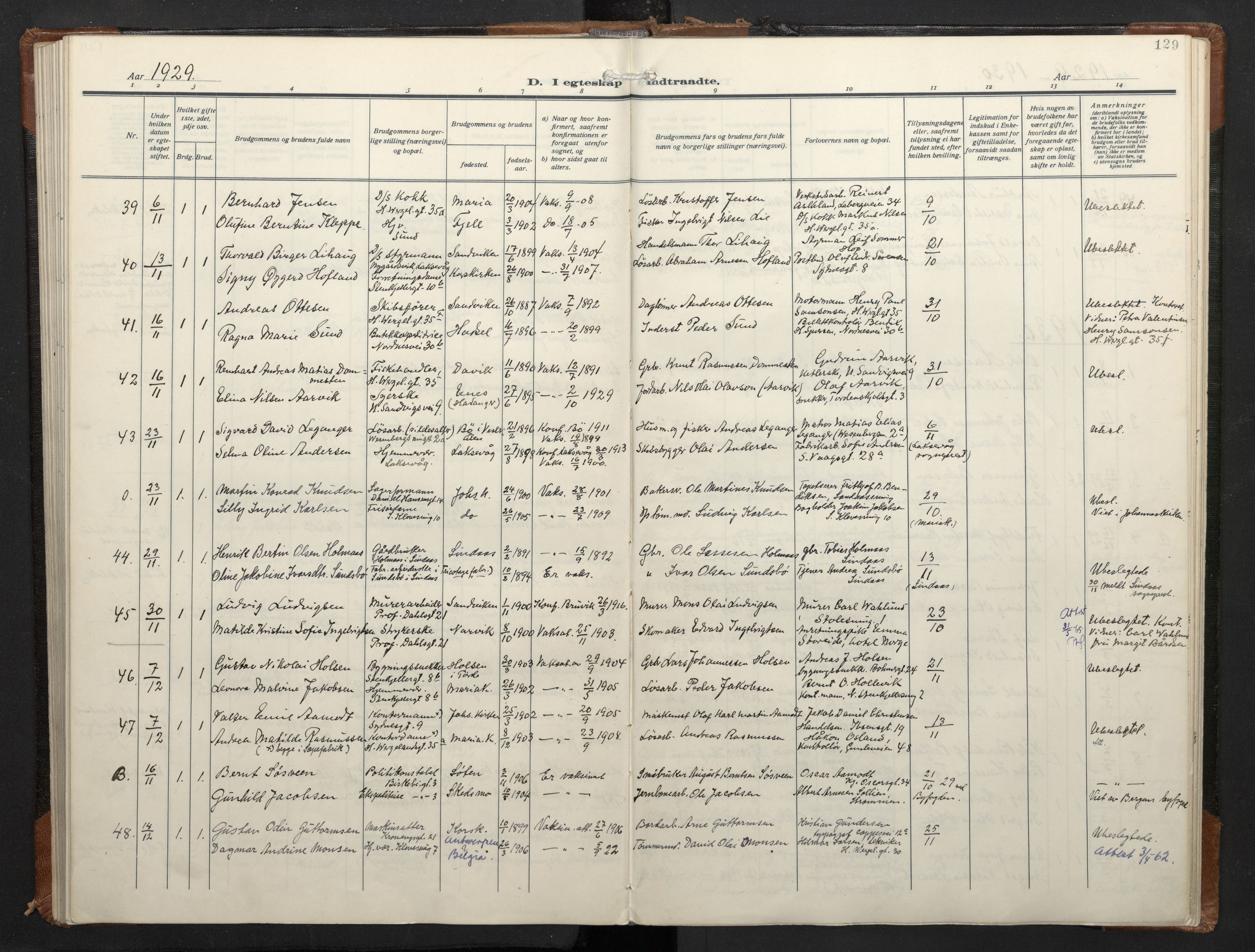 Mariakirken Sokneprestembete, SAB/A-76901/H/Haa/L0016: Parish register (official) no. C 4, 1927-1938, p. 128b-129a
