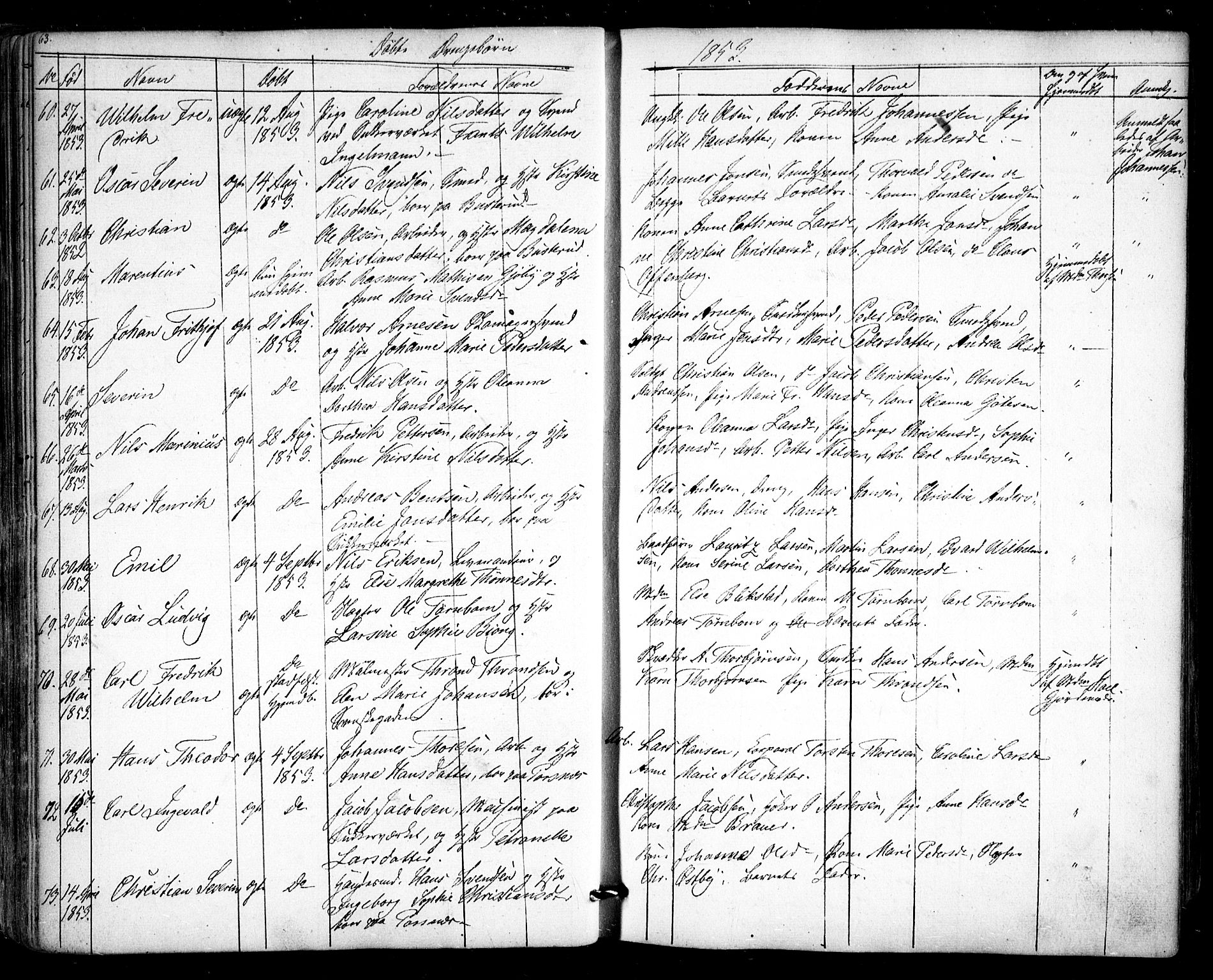 Halden prestekontor Kirkebøker, AV/SAO-A-10909/F/Fa/L0006: Parish register (official) no. I 6, 1845-1856, p. 63