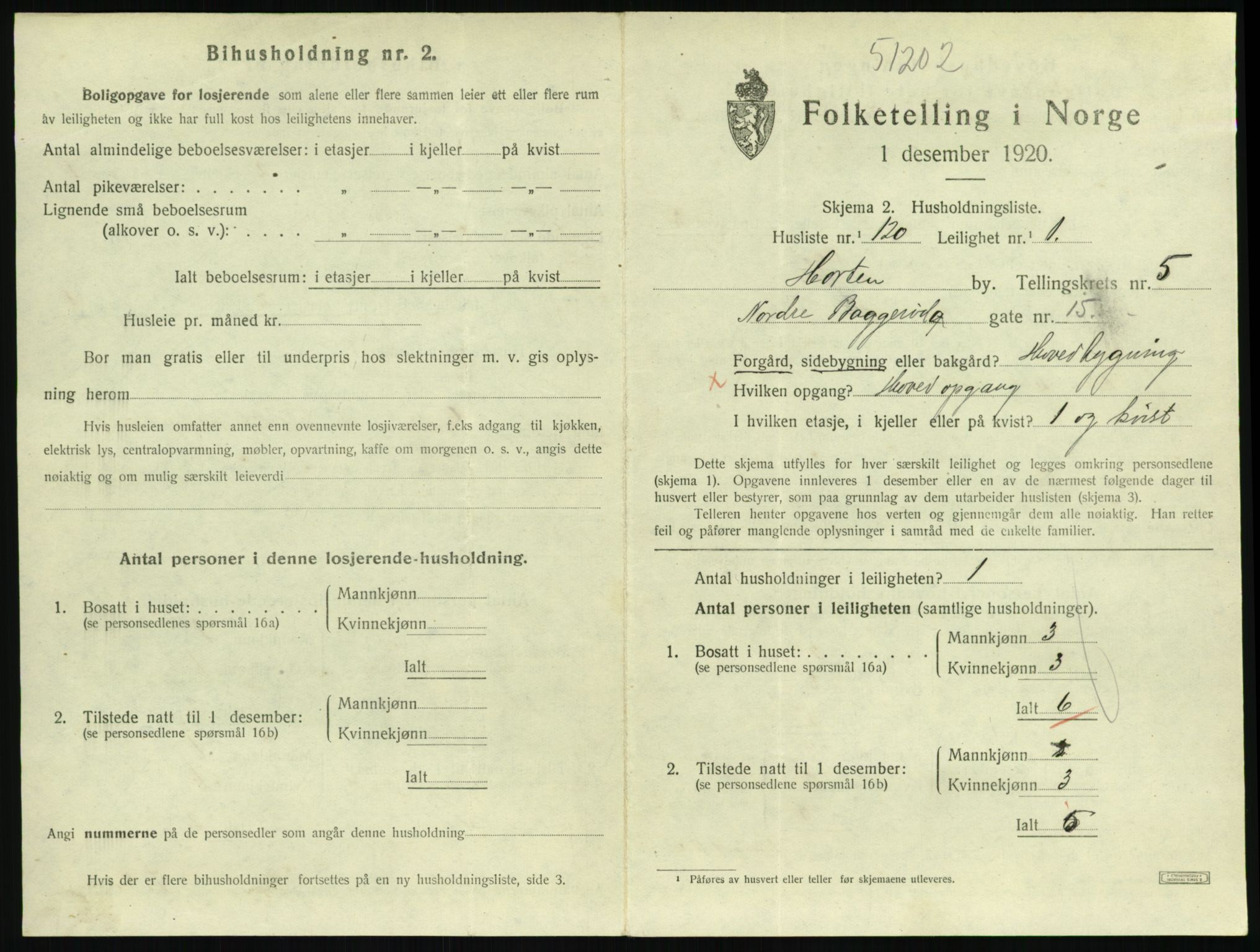 SAKO, 1920 census for Horten, 1920, p. 6085