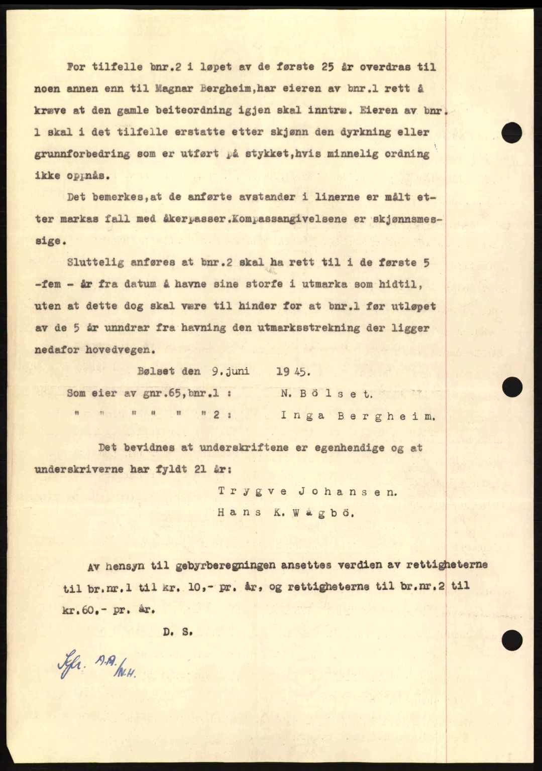 Nordmøre sorenskriveri, AV/SAT-A-4132/1/2/2Ca: Mortgage book no. B92, 1944-1945, Diary no: : 1045/1945