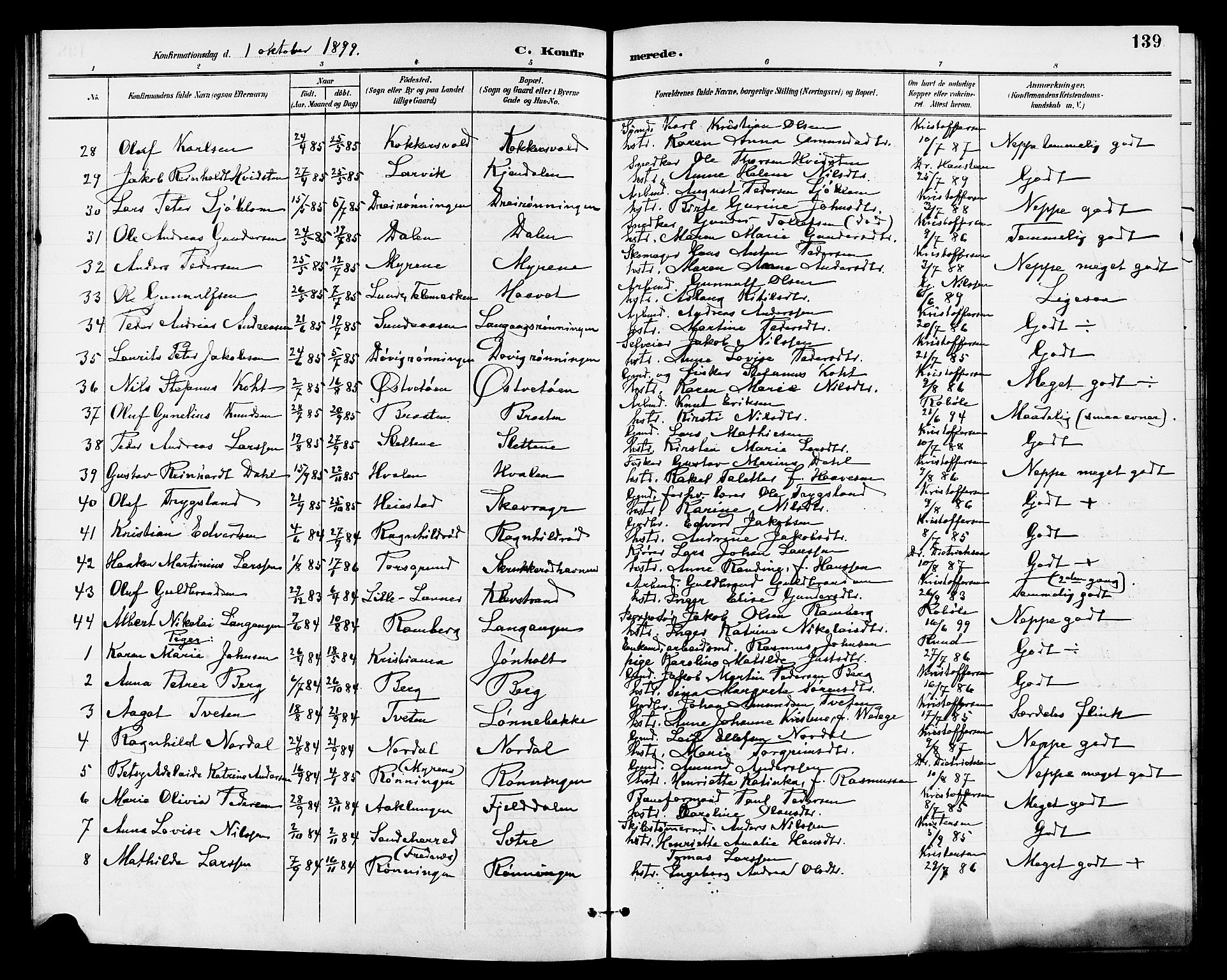 Eidanger kirkebøker, AV/SAKO-A-261/G/Ga/L0003: Parish register (copy) no. 3, 1893-1911, p. 139
