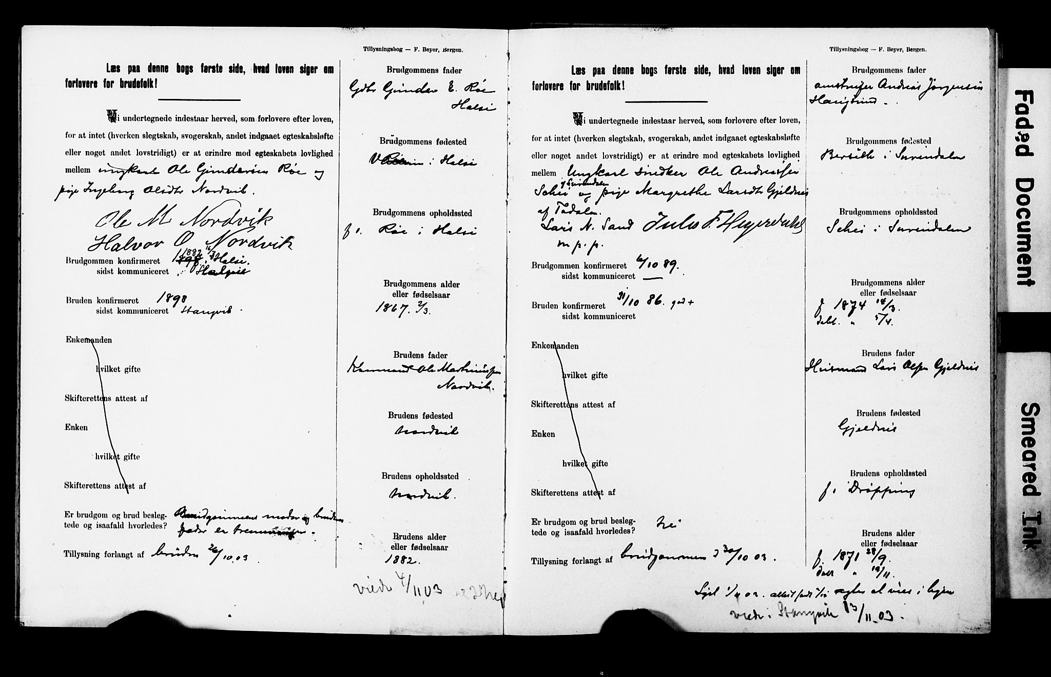 Ministerialprotokoller, klokkerbøker og fødselsregistre - Møre og Romsdal, AV/SAT-A-1454/592/L1028: Banns register no. 592A06, 1903-1909