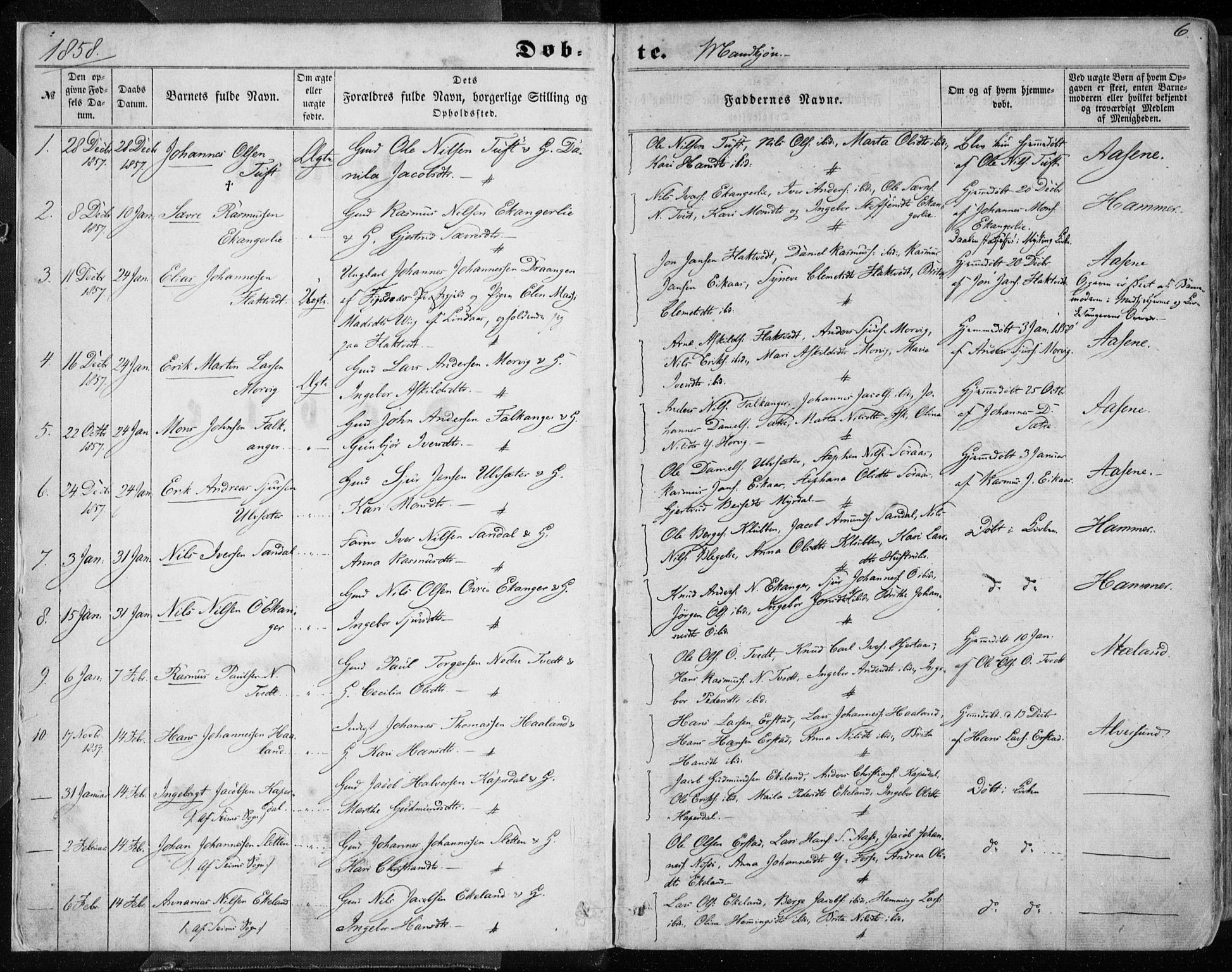 Hamre sokneprestembete, SAB/A-75501/H/Ha/Haa/Haaa/L0014: Parish register (official) no. A 14, 1858-1872, p. 6