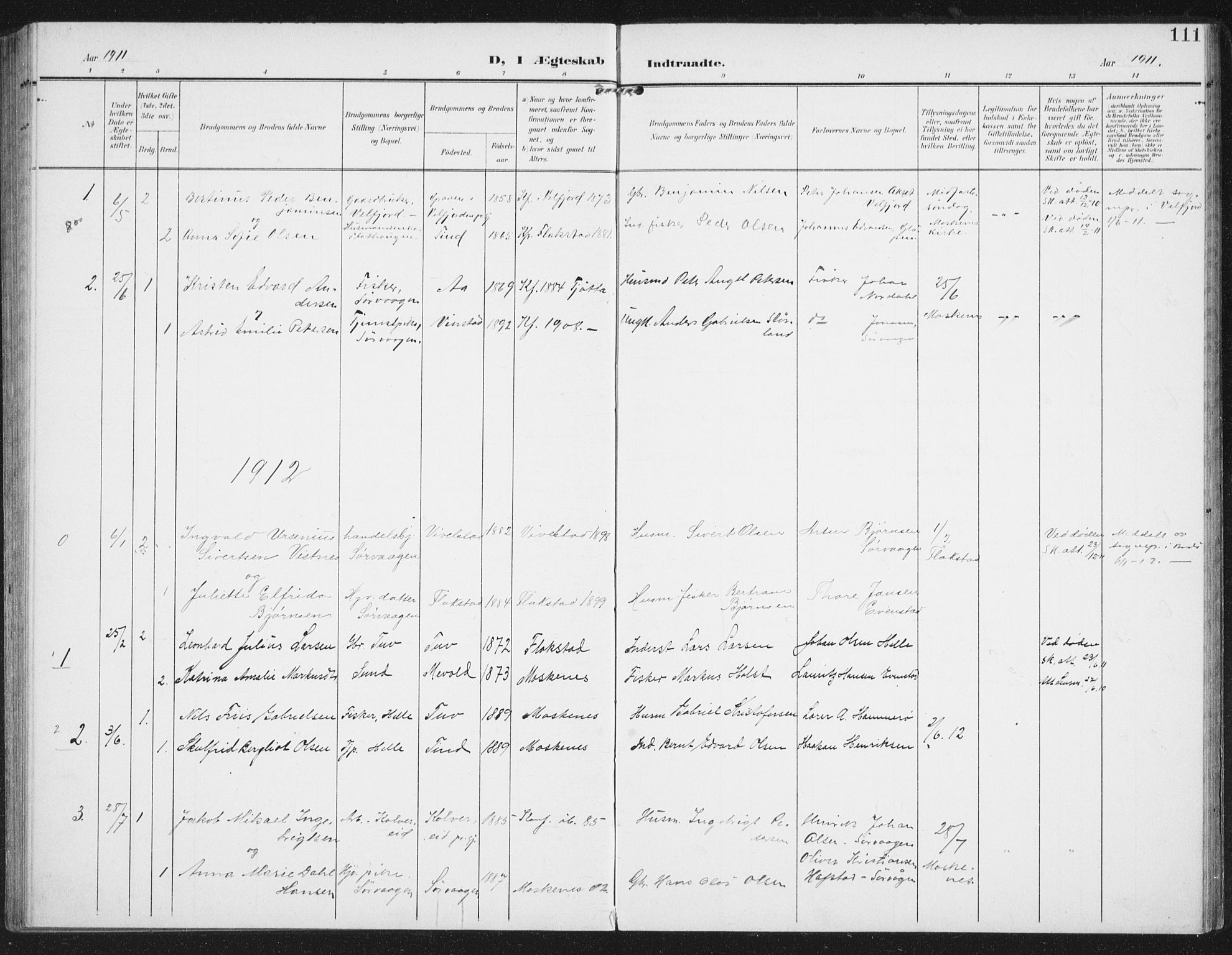Ministerialprotokoller, klokkerbøker og fødselsregistre - Nordland, SAT/A-1459/886/L1221: Parish register (official) no. 886A03, 1903-1913, p. 111