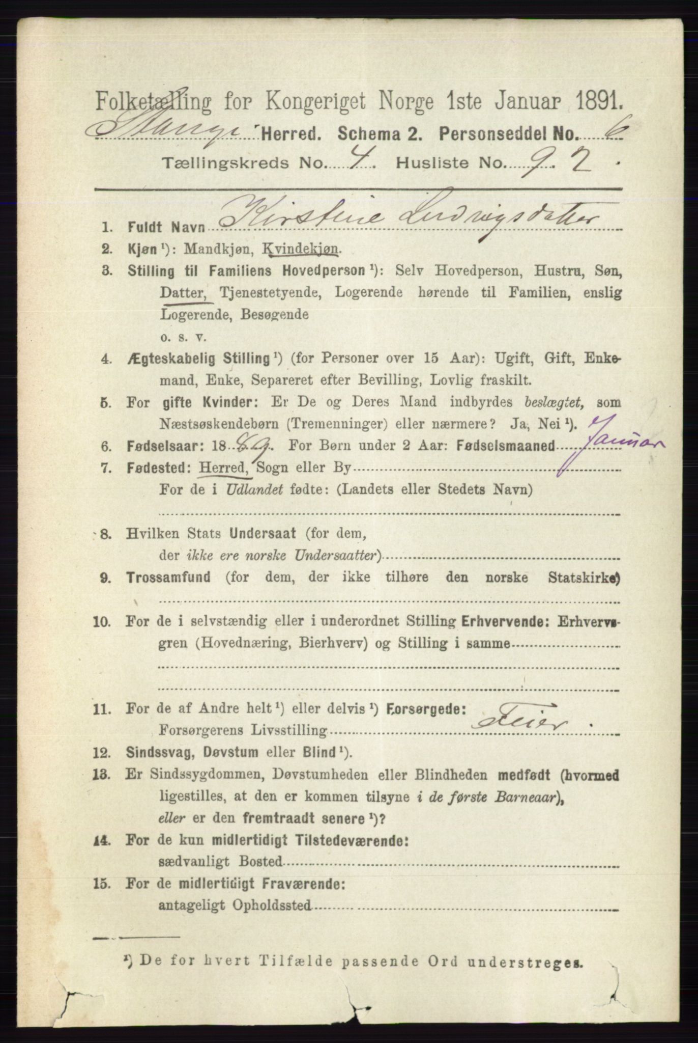 RA, 1891 census for 0417 Stange, 1891, p. 2989