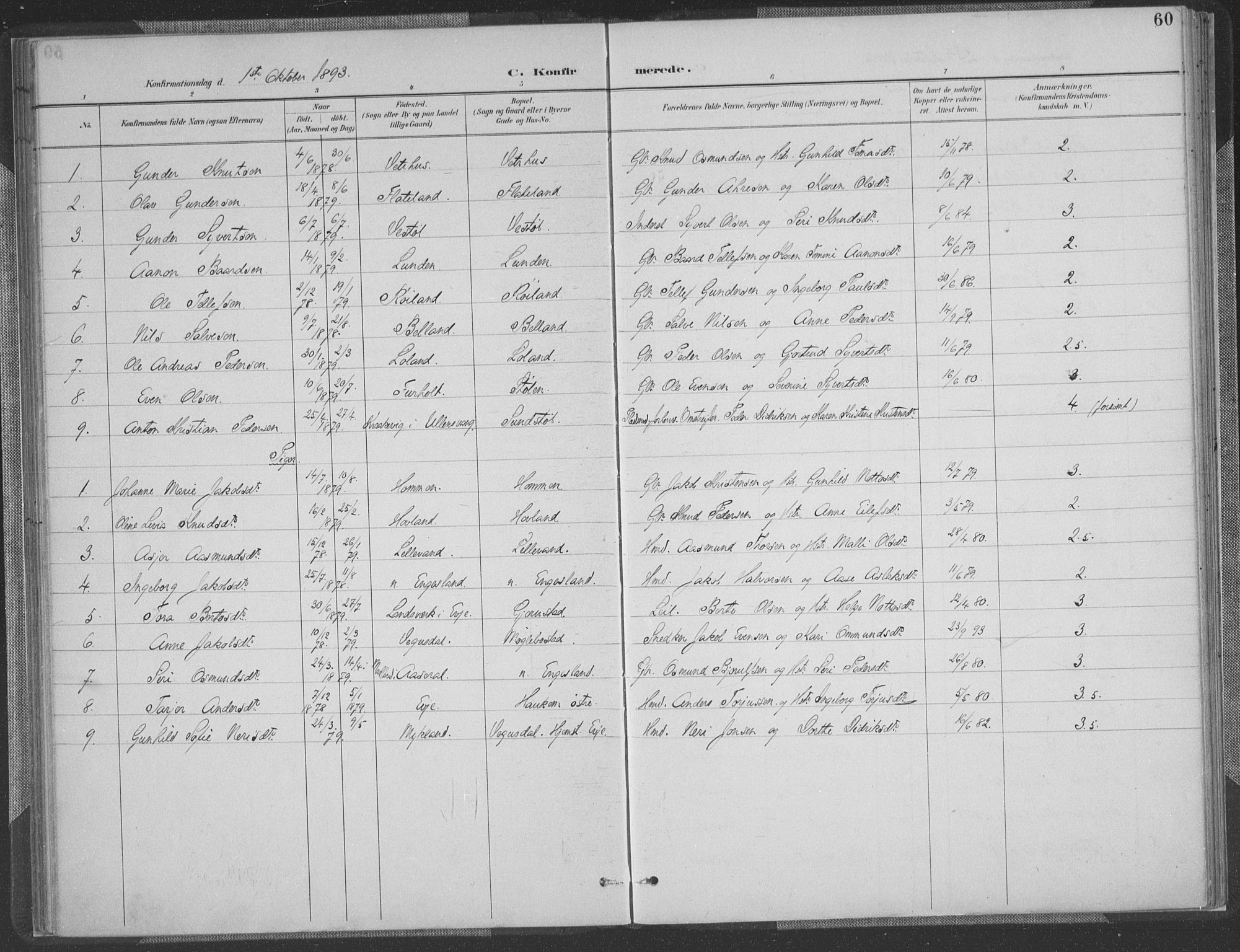 Herefoss sokneprestkontor, SAK/1111-0019/F/Fa/Fab/L0004: Parish register (official) no. A 4, 1887-1909, p. 60
