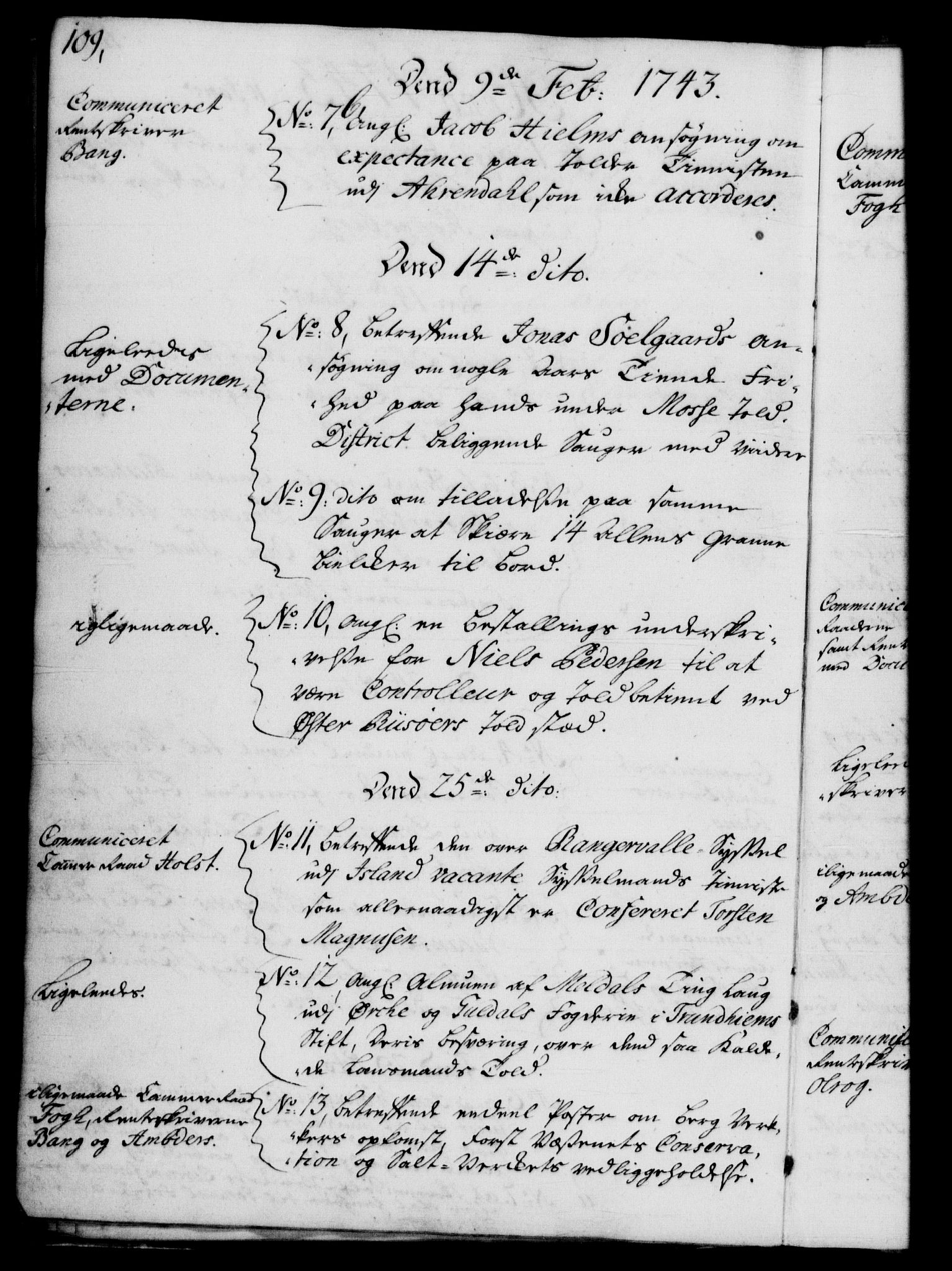 Rentekammeret, Kammerkanselliet, RA/EA-3111/G/Gf/Gfb/L0004: Register til norske relasjons- og resolusjonsprotokoller (merket RK 52.99), 1736-1743, p. 109