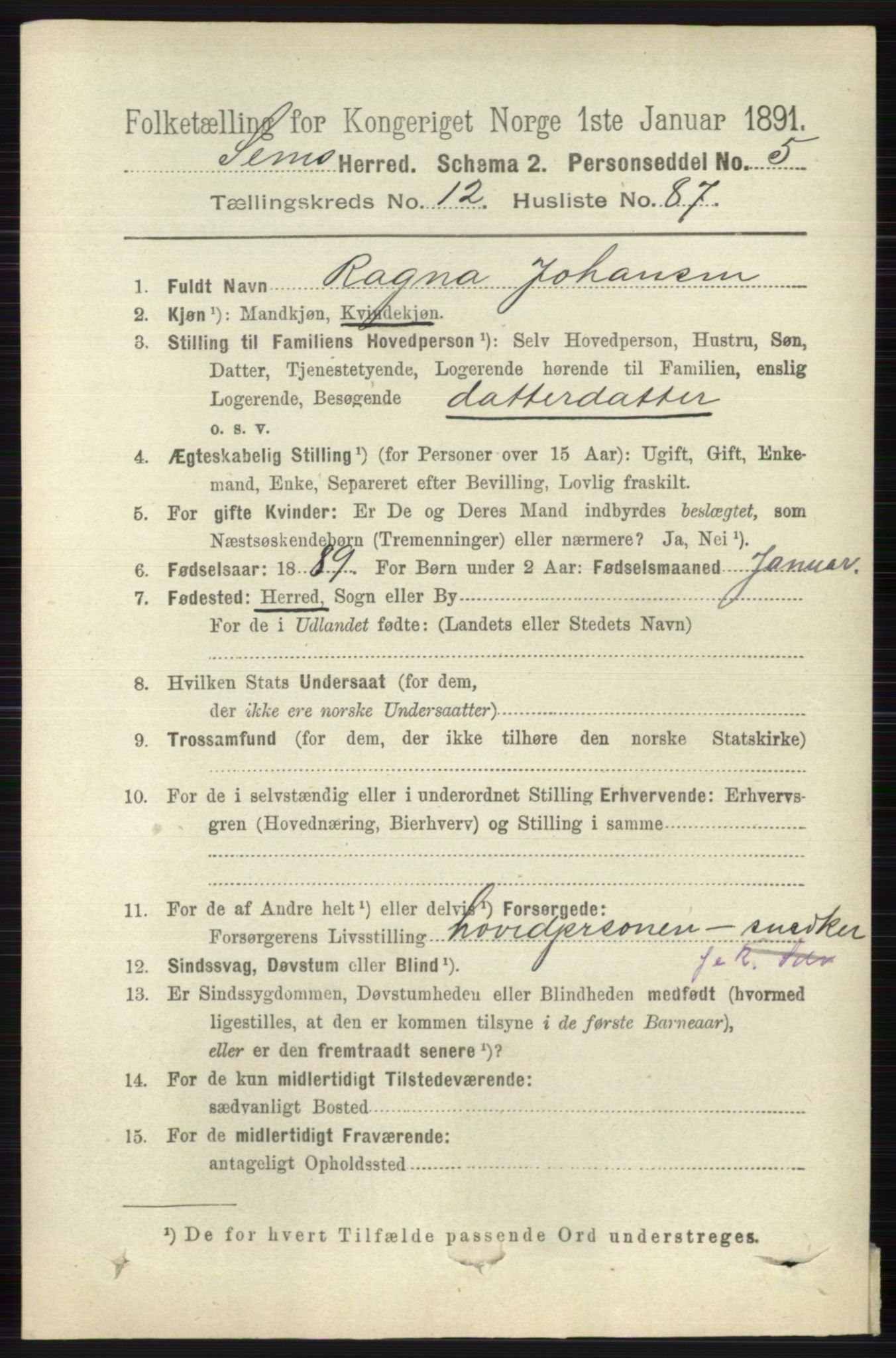 RA, 1891 census for 0721 Sem, 1891, p. 6309