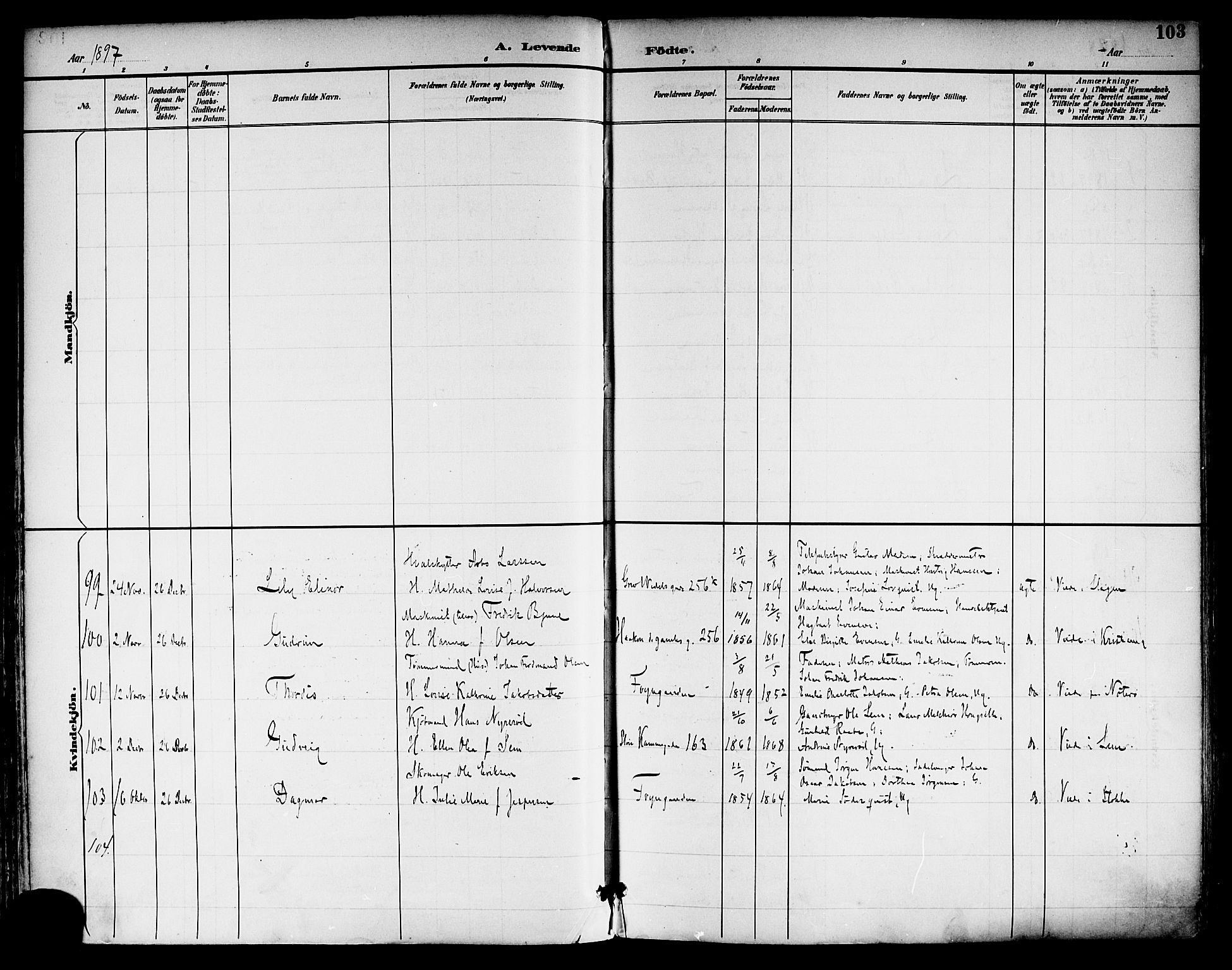 Tønsberg kirkebøker, SAKO/A-330/F/Fa/L0012: Parish register (official) no. I 12, 1891-1899, p. 103