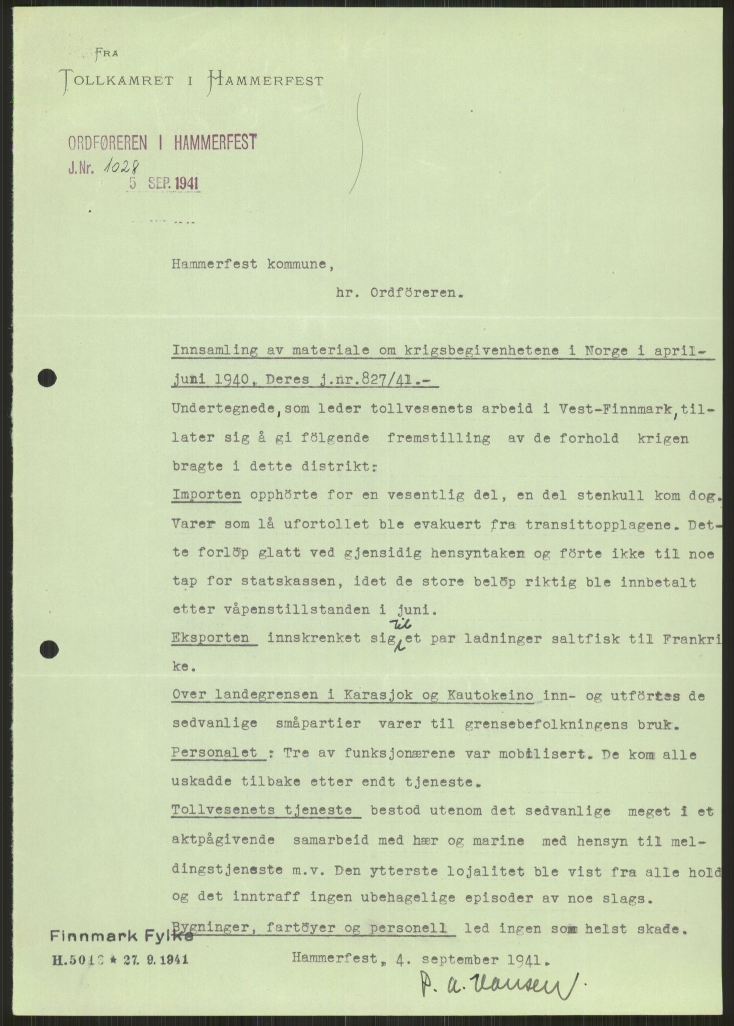 Forsvaret, Forsvarets krigshistoriske avdeling, RA/RAFA-2017/Y/Ya/L0017: II-C-11-31 - Fylkesmenn.  Rapporter om krigsbegivenhetene 1940., 1940, p. 716