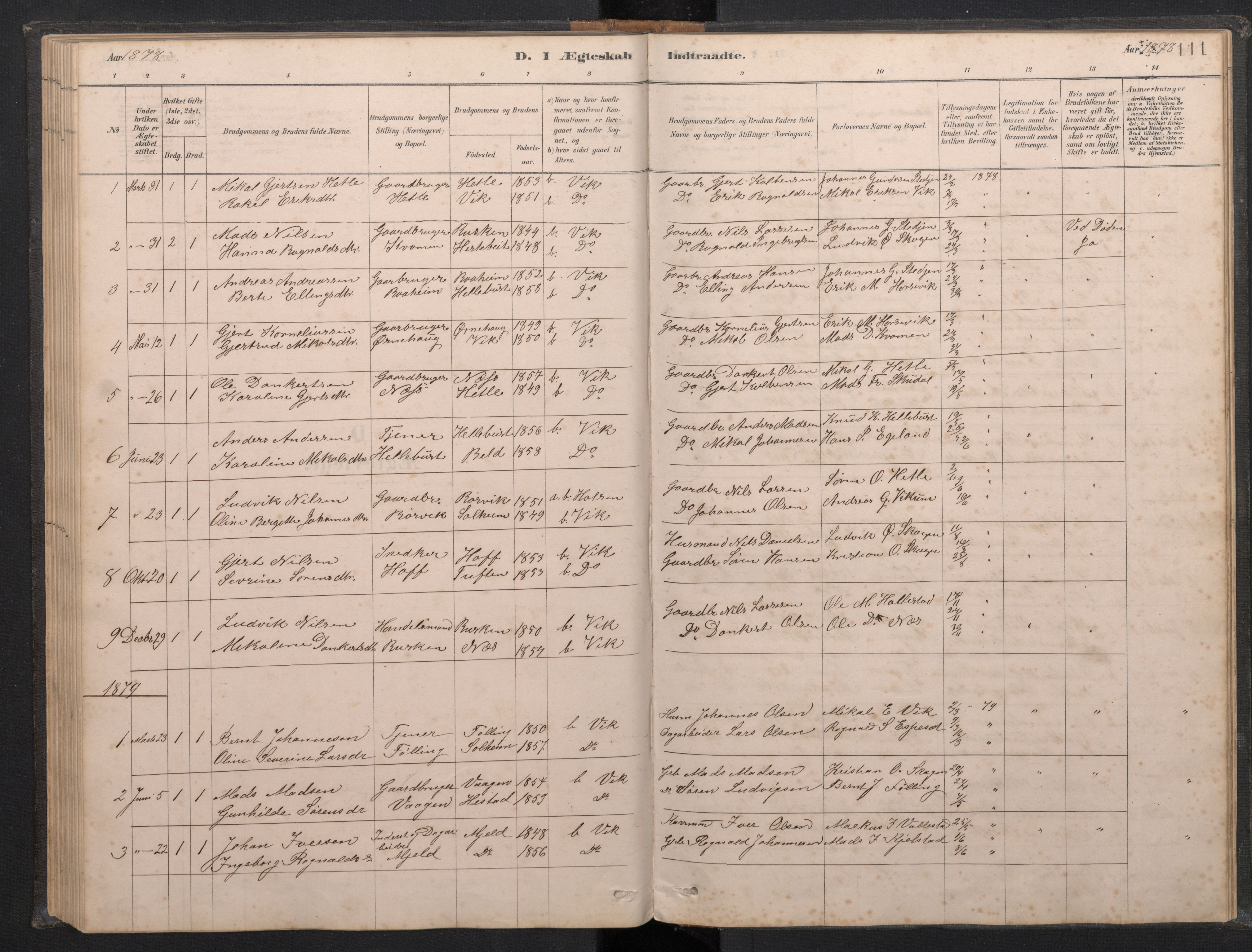 Gaular sokneprestembete, SAB/A-80001/H/Hab: Parish register (copy) no. C 3, 1878-1897, p. 110b-111a
