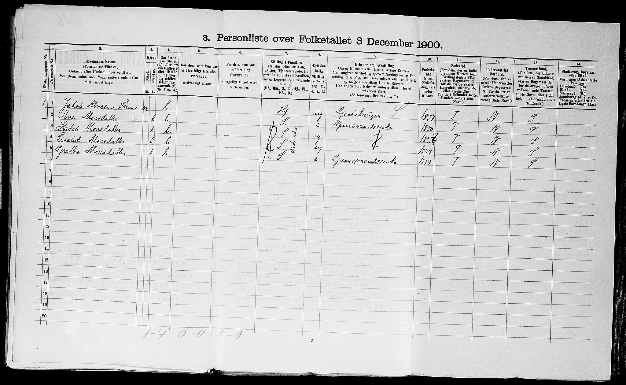 SAST, 1900 census for Haaland, 1900, p. 874