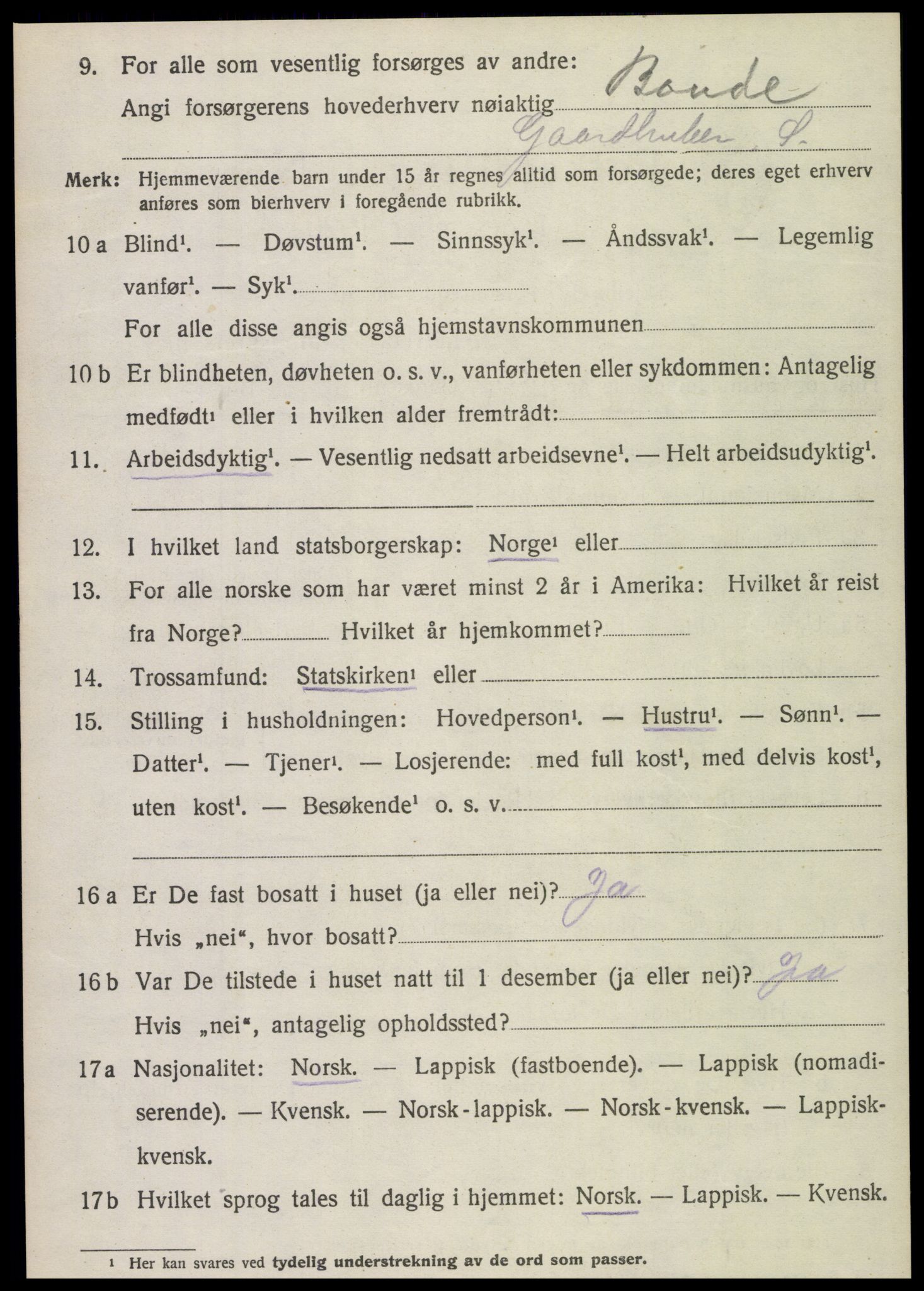 SAT, 1920 census for Sparbu, 1920, p. 3182