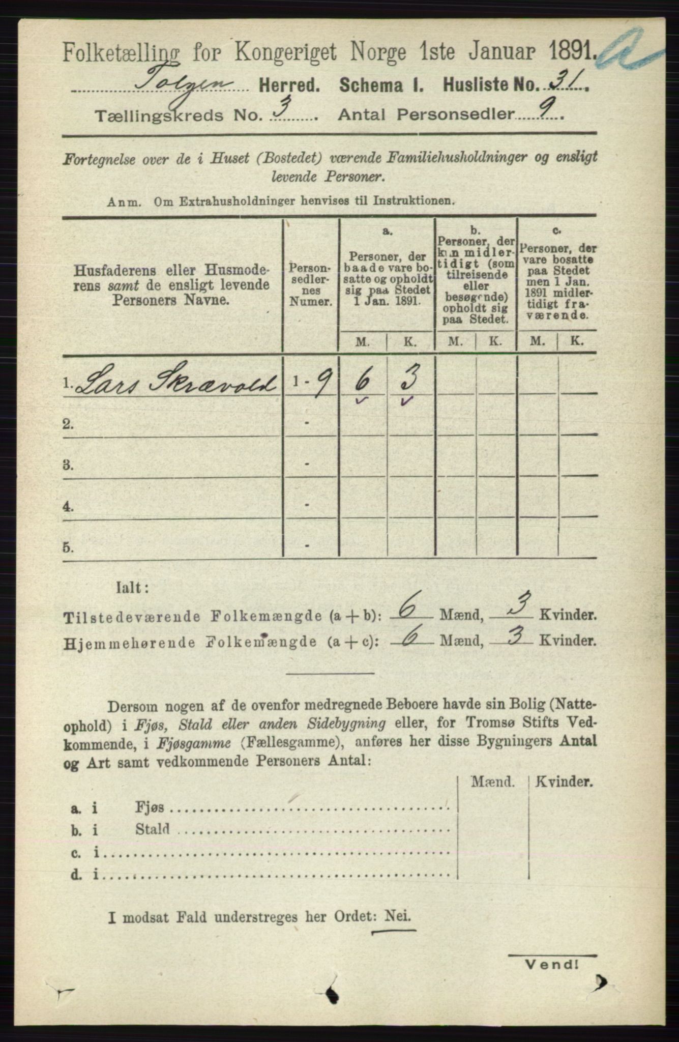 RA, 1891 census for 0436 Tolga, 1891, p. 529