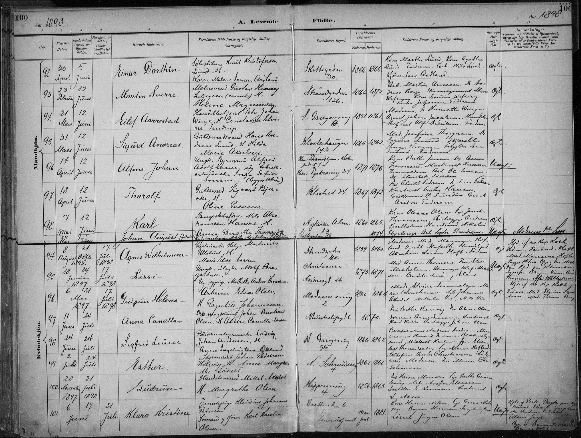 Nykirken Sokneprestembete, AV/SAB-A-77101/H/Haa/L0018: Parish register (official) no. B 6, 1895-1903, p. 100