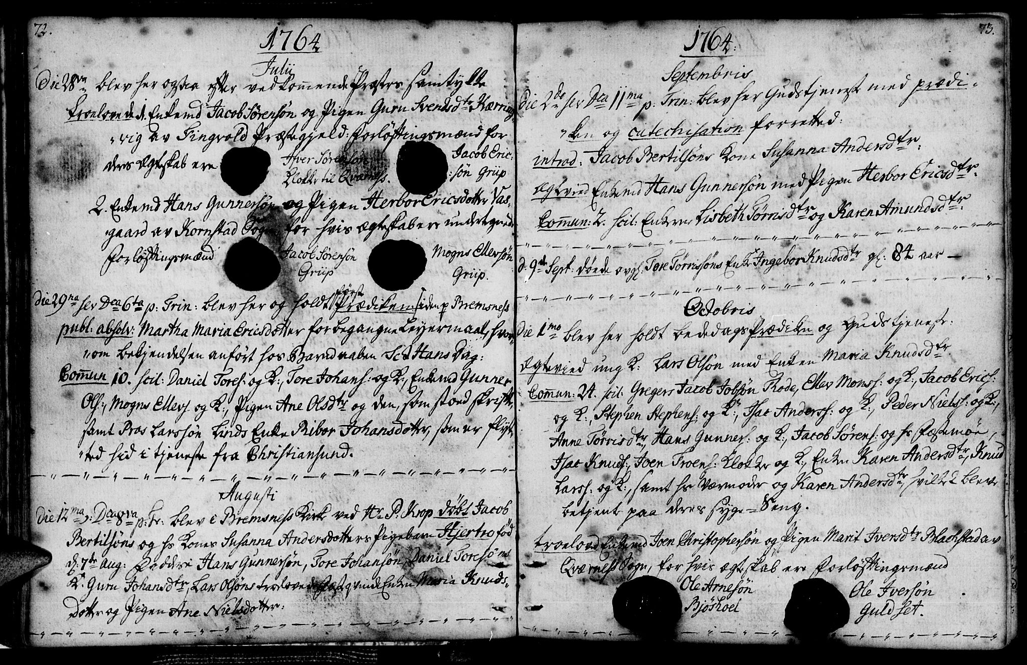 Ministerialprotokoller, klokkerbøker og fødselsregistre - Møre og Romsdal, AV/SAT-A-1454/574/L0876: Parish register (official) no. 574A02, 1754-1814, p. 72-73