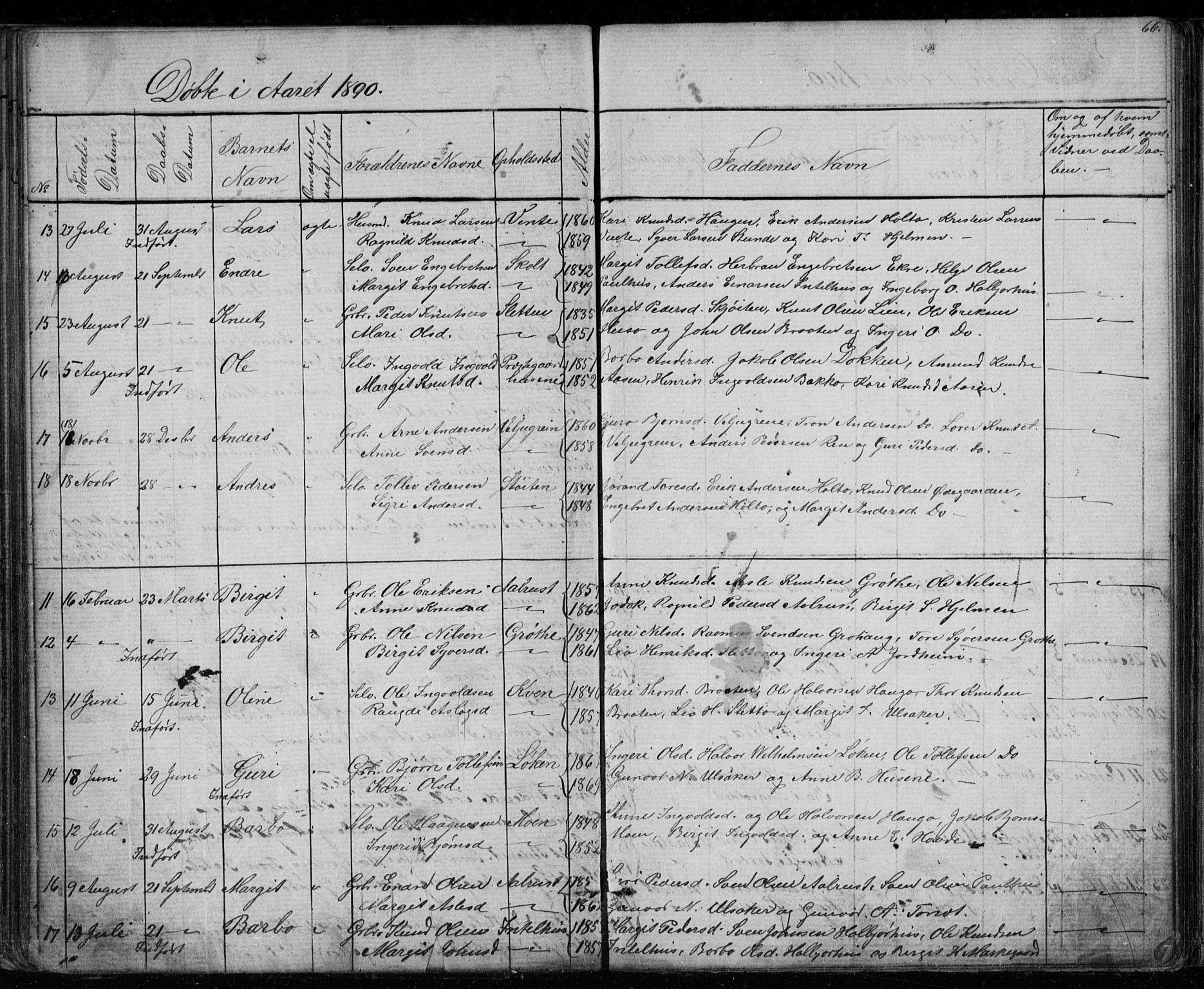 Gol kirkebøker, AV/SAKO-A-226/G/Gb/L0005: Parish register (copy) no. II 5, 1875-1891, p. 66