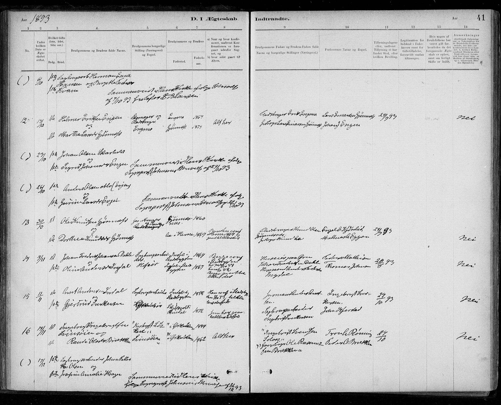 Ministerialprotokoller, klokkerbøker og fødselsregistre - Sør-Trøndelag, AV/SAT-A-1456/668/L0810: Parish register (official) no. 668A10, 1881-1894, p. 41