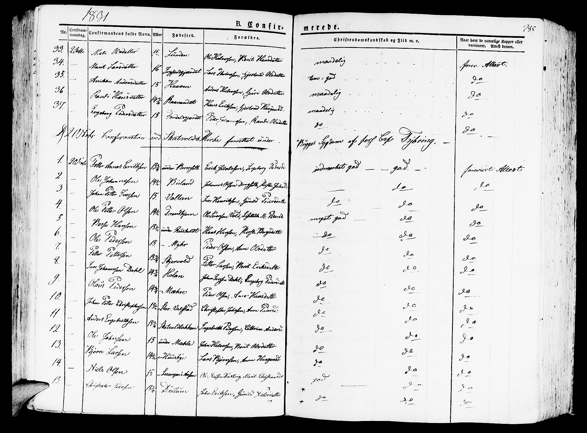 Ministerialprotokoller, klokkerbøker og fødselsregistre - Nord-Trøndelag, AV/SAT-A-1458/709/L0070: Parish register (official) no. 709A10, 1820-1832, p. 285