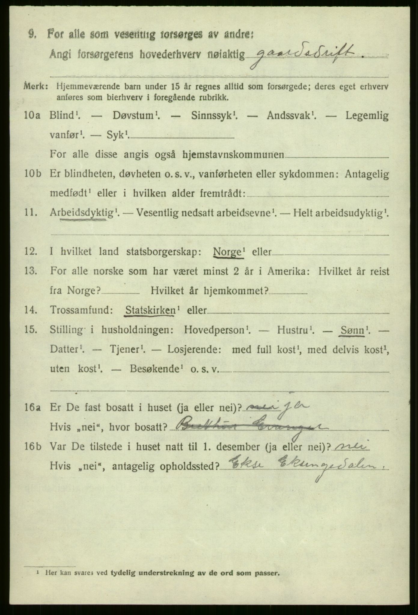 SAB, 1920 census for Evanger, 1920, p. 2486