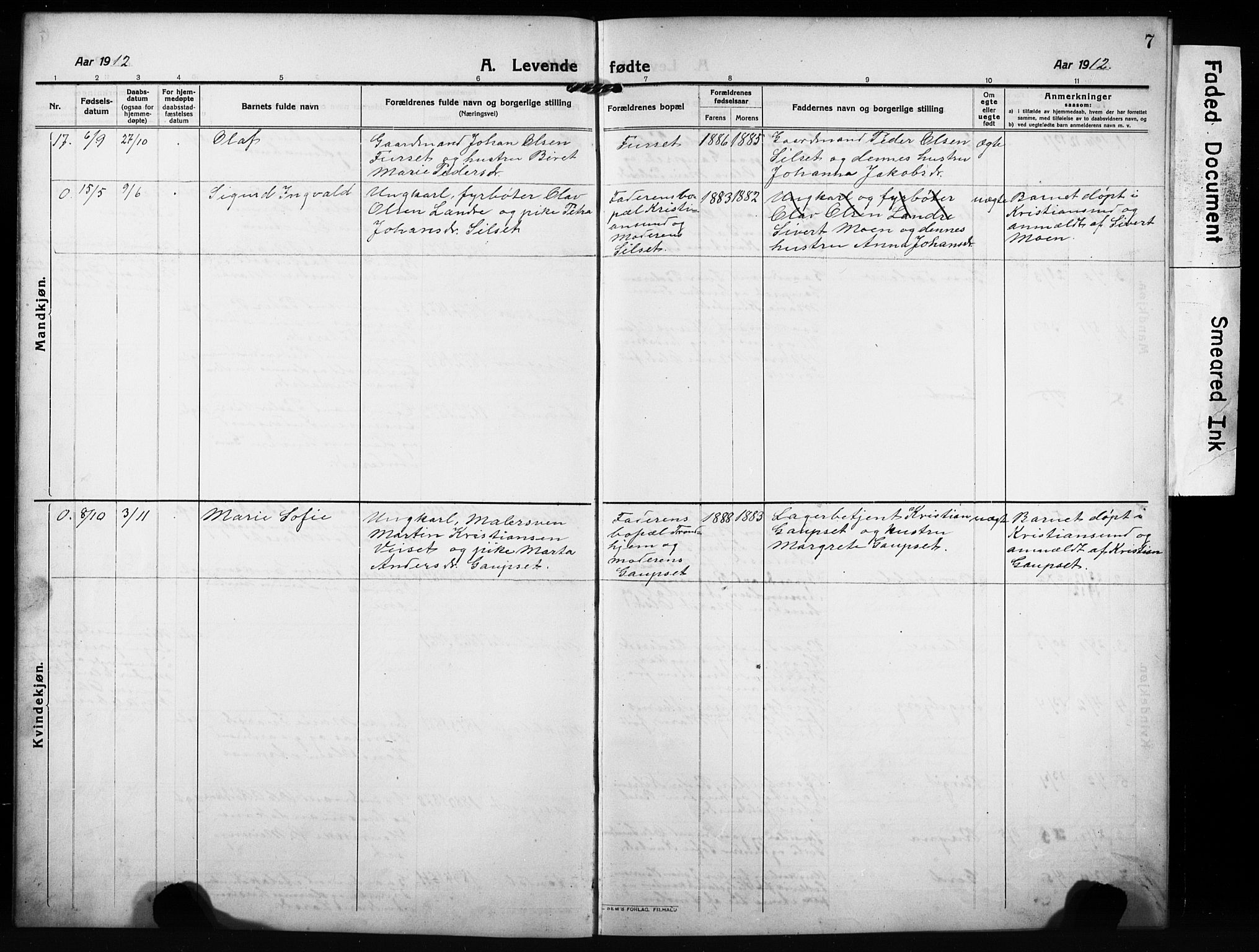 Ministerialprotokoller, klokkerbøker og fødselsregistre - Møre og Romsdal, AV/SAT-A-1454/584/L0970: Parish register (copy) no. 584C03, 1912-1932, p. 7