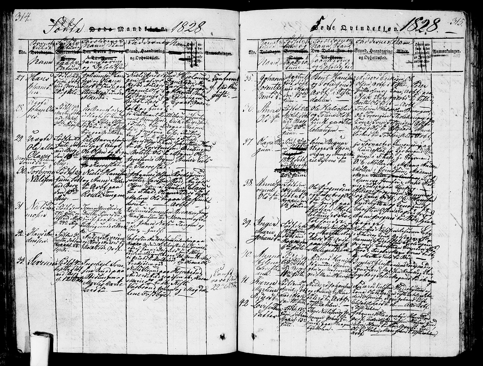 Berg prestekontor Kirkebøker, SAO/A-10902/G/Ga/L0001: Parish register (copy) no. I 1, 1815-1832, p. 314-315