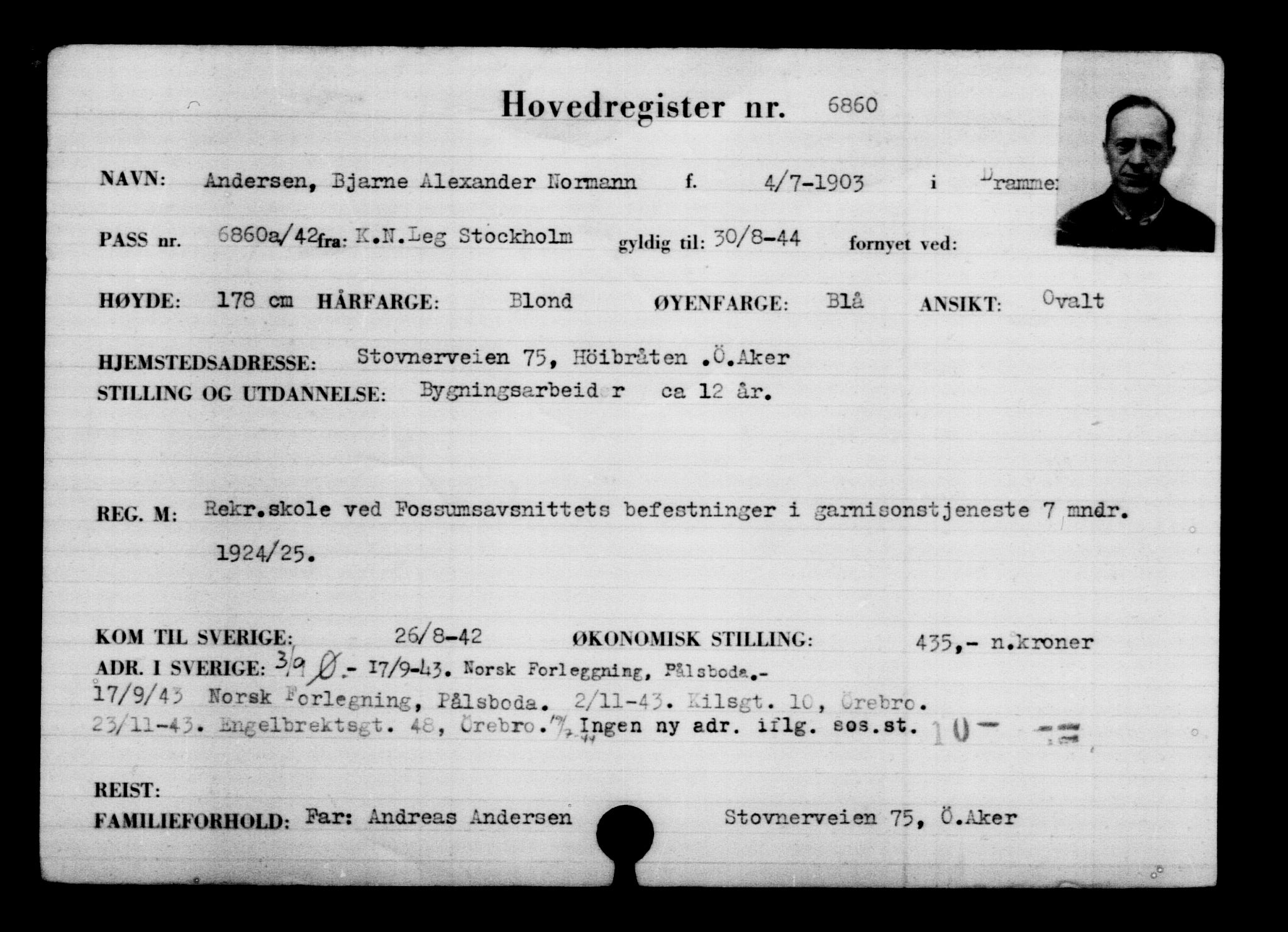 Utenriksstasjonene, Legasjonen i Stockholm, Flyktningkontoret, AV/RA-S-6753/V/Va/L0005: Kjesäterkartoteket, flyktninger med registreringsnr. 6600-9417, 1940-1945, p. 315
