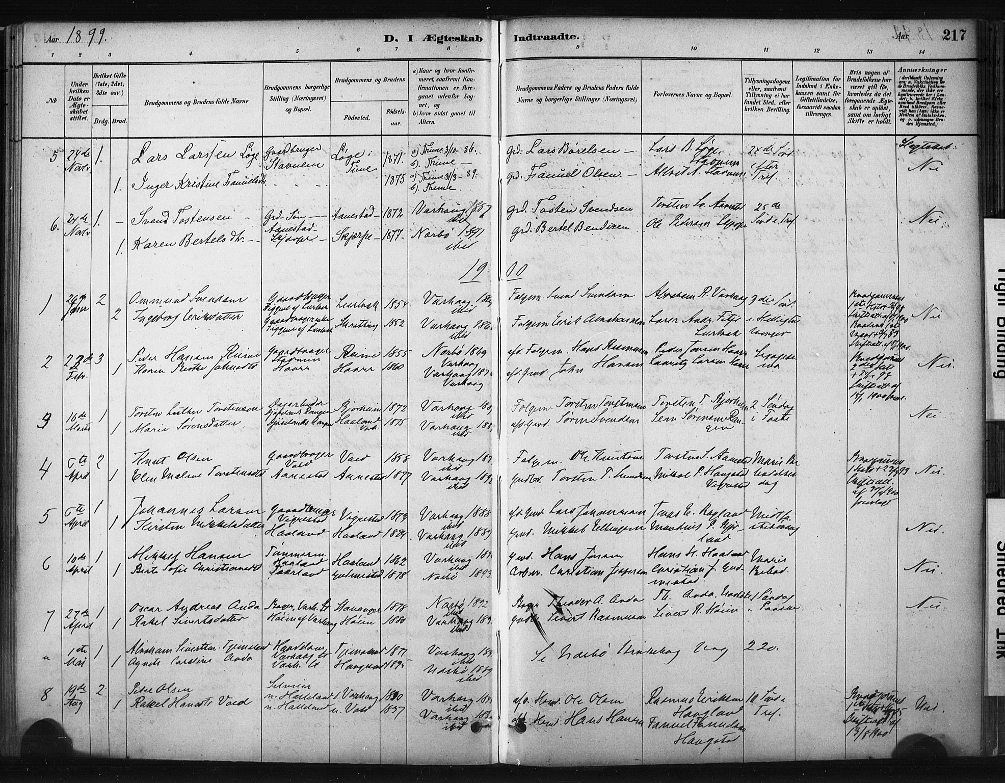 Hå sokneprestkontor, AV/SAST-A-101801/001/30BA/L0011: Parish register (official) no. A 10, 1879-1900, p. 217