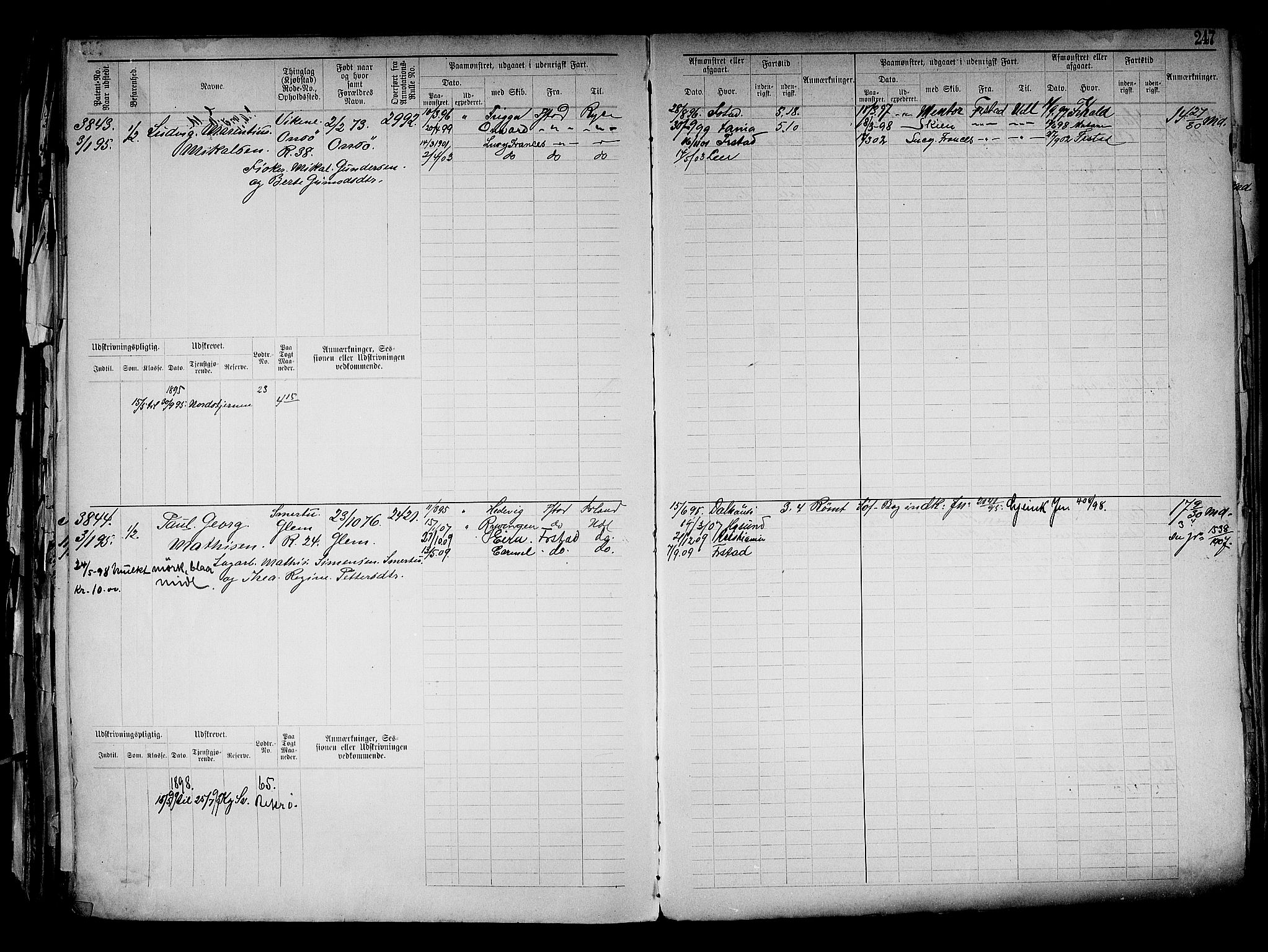 Fredrikstad mønstringskontor, AV/SAO-A-10569b/F/Fc/Fcb/L0015: Hovedrulle, 1892, p. 257