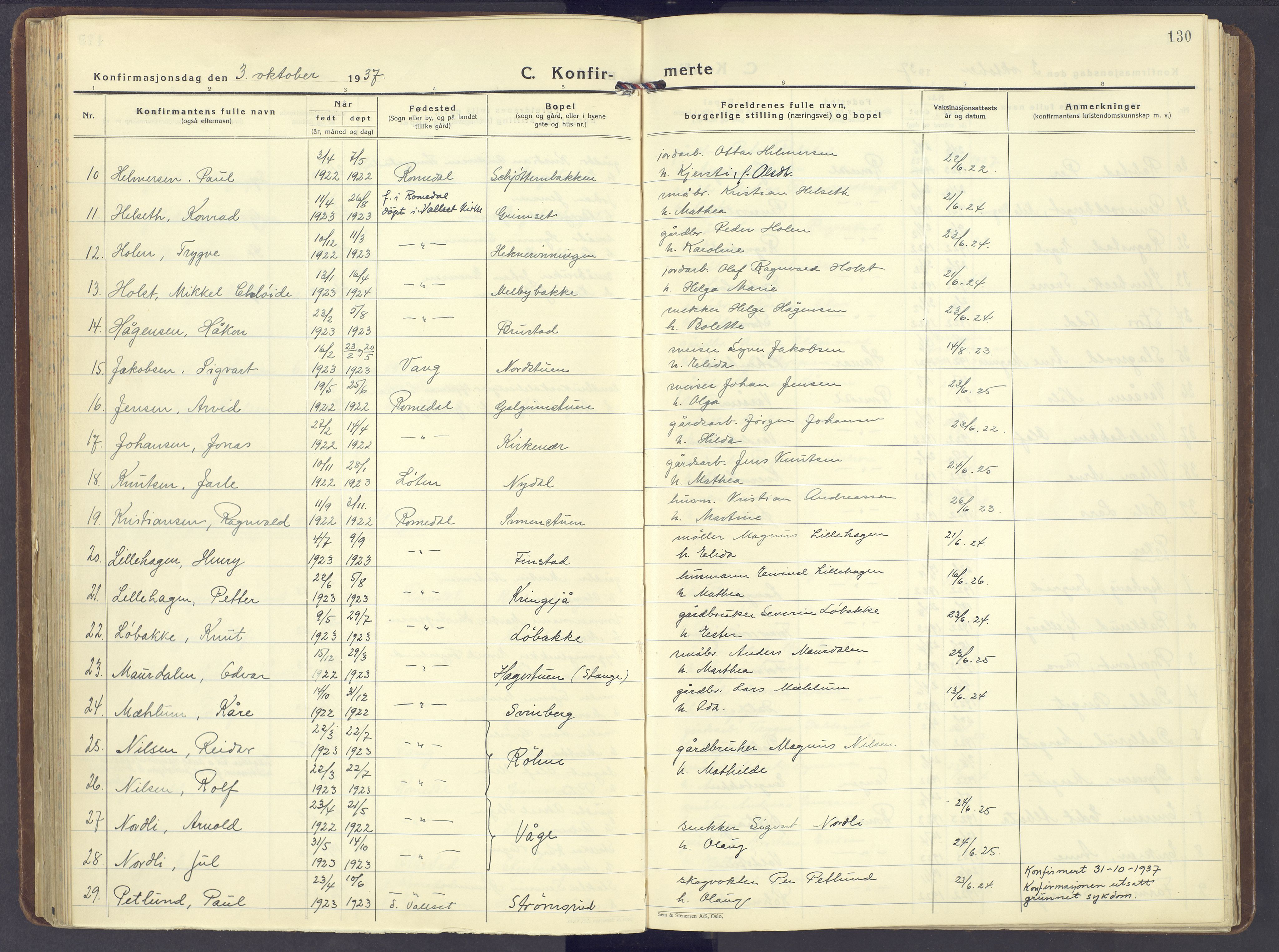 Romedal prestekontor, SAH/PREST-004/K/L0014: Parish register (official) no. 14, 1936-1949, p. 130