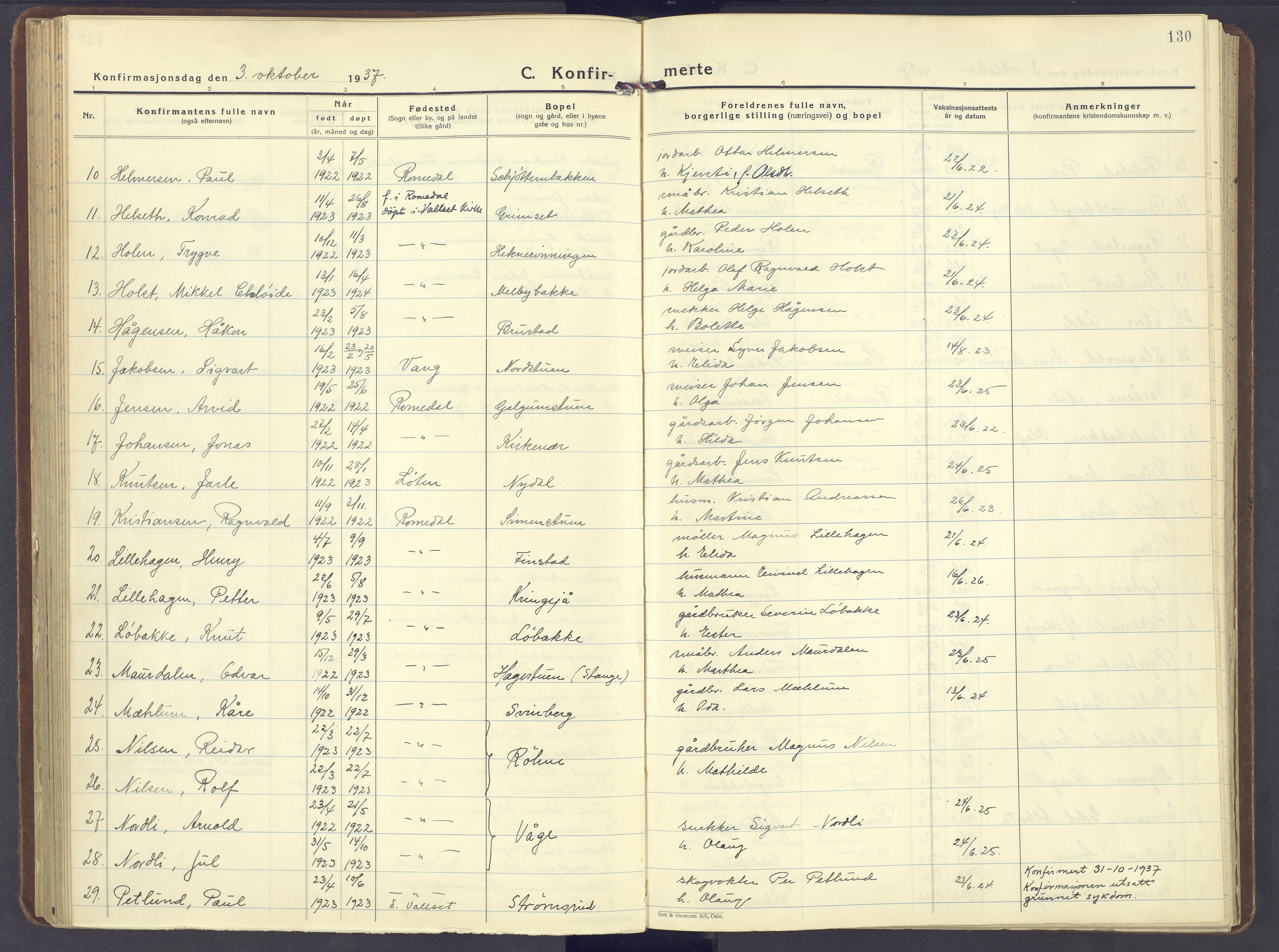 Romedal prestekontor, AV/SAH-PREST-004/K/L0014: Parish register (official) no. 14, 1936-1949, p. 130