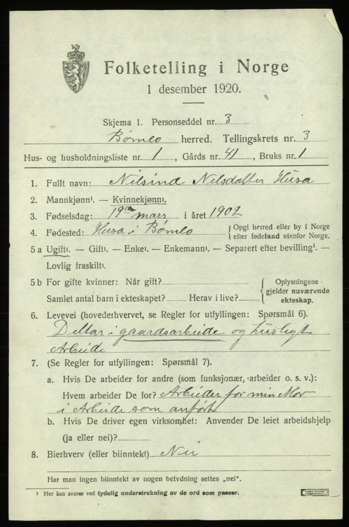 SAB, 1920 census for Bømlo, 1920, p. 2453