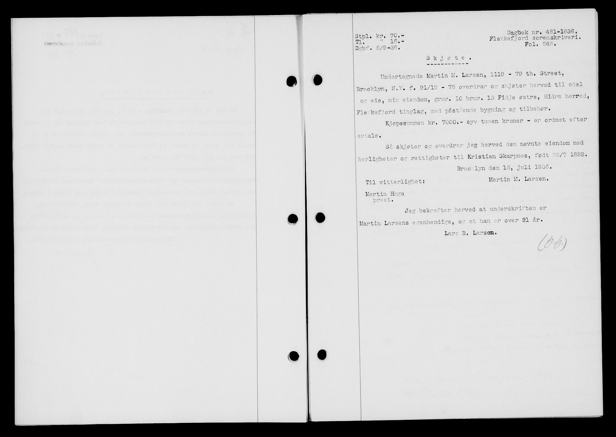 Flekkefjord sorenskriveri, SAK/1221-0001/G/Gb/Gba/L0053: Mortgage book no. A-1, 1936-1937, Diary no: : 481/1936