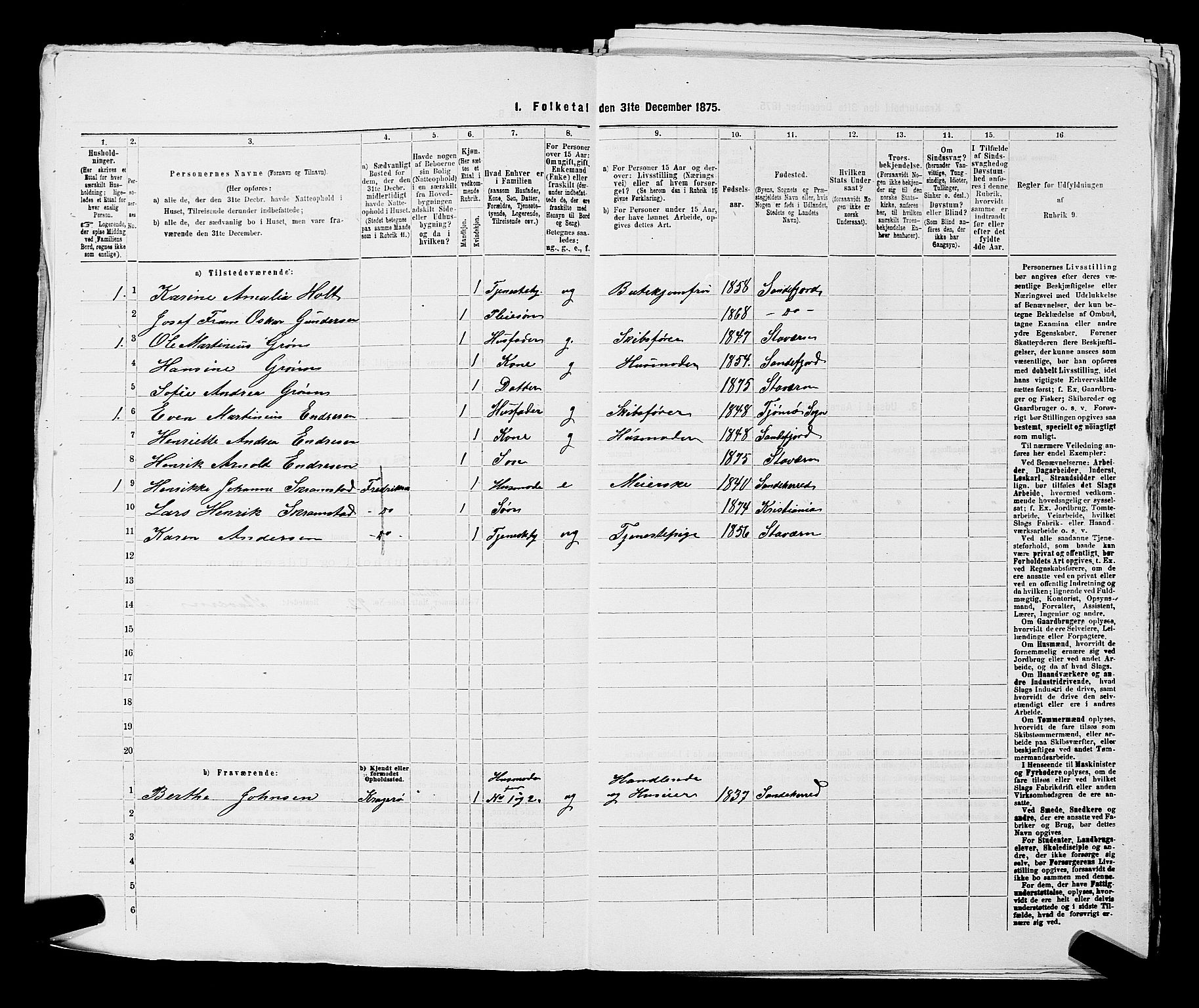 SAKO, 1875 census for 0798P Fredriksvern, 1875, p. 289
