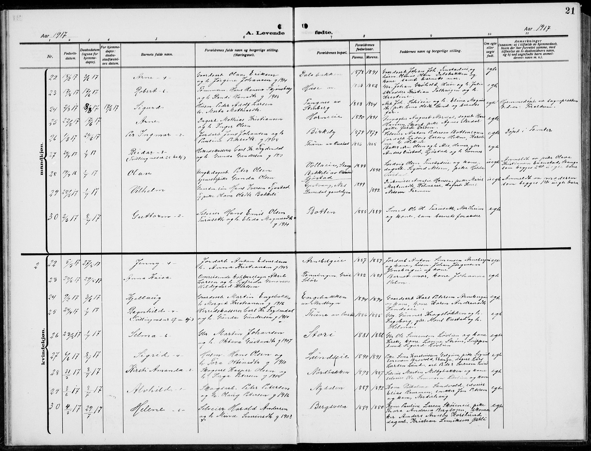 Romedal prestekontor, AV/SAH-PREST-004/L/L0014: Parish register (copy) no. 14, 1915-1939, p. 21