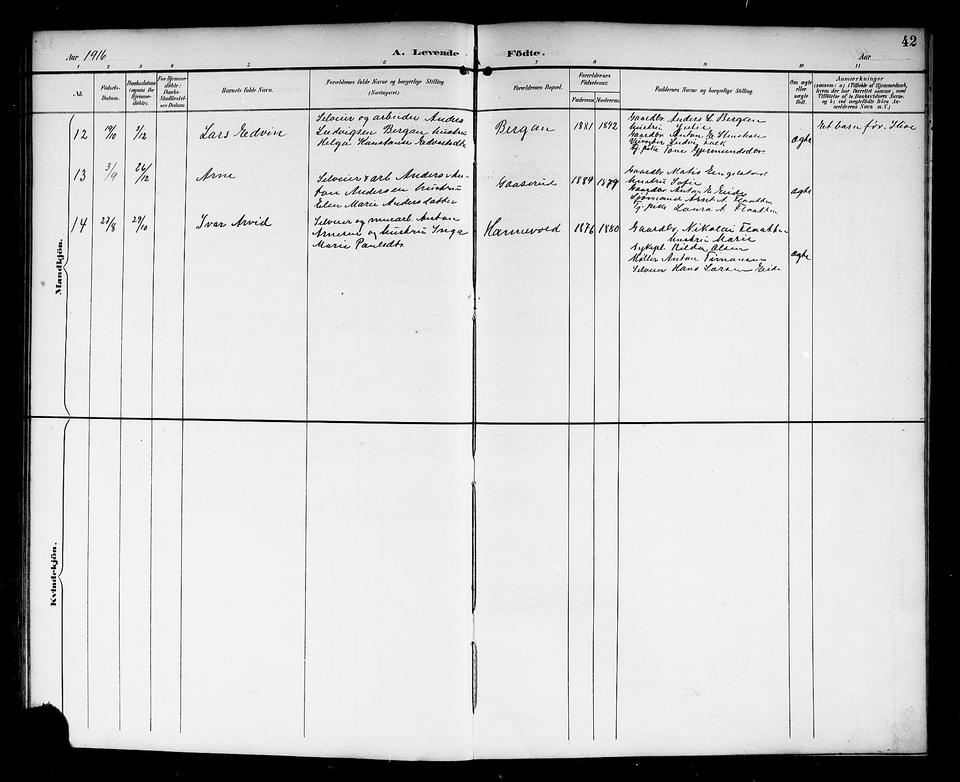 Lardal kirkebøker, AV/SAKO-A-350/G/Gc/L0002: Parish register (copy) no. III 2, 1894-1918, p. 42