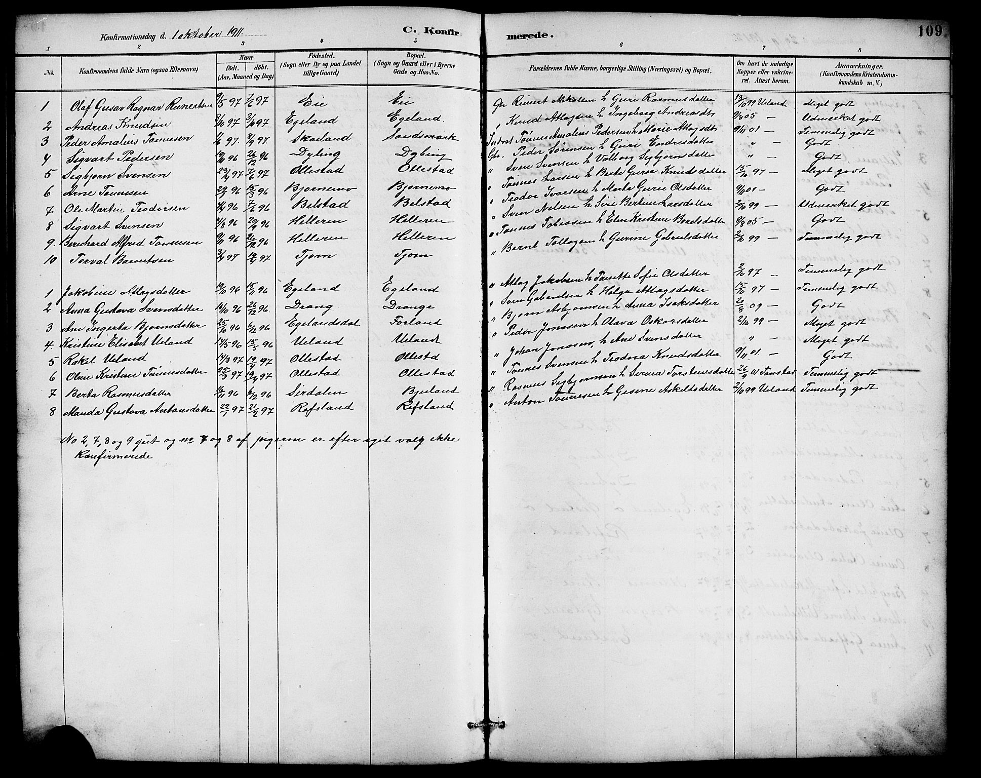 Lund sokneprestkontor, AV/SAST-A-101809/S07/L0007: Parish register (copy) no. B 7, 1890-1925, p. 109