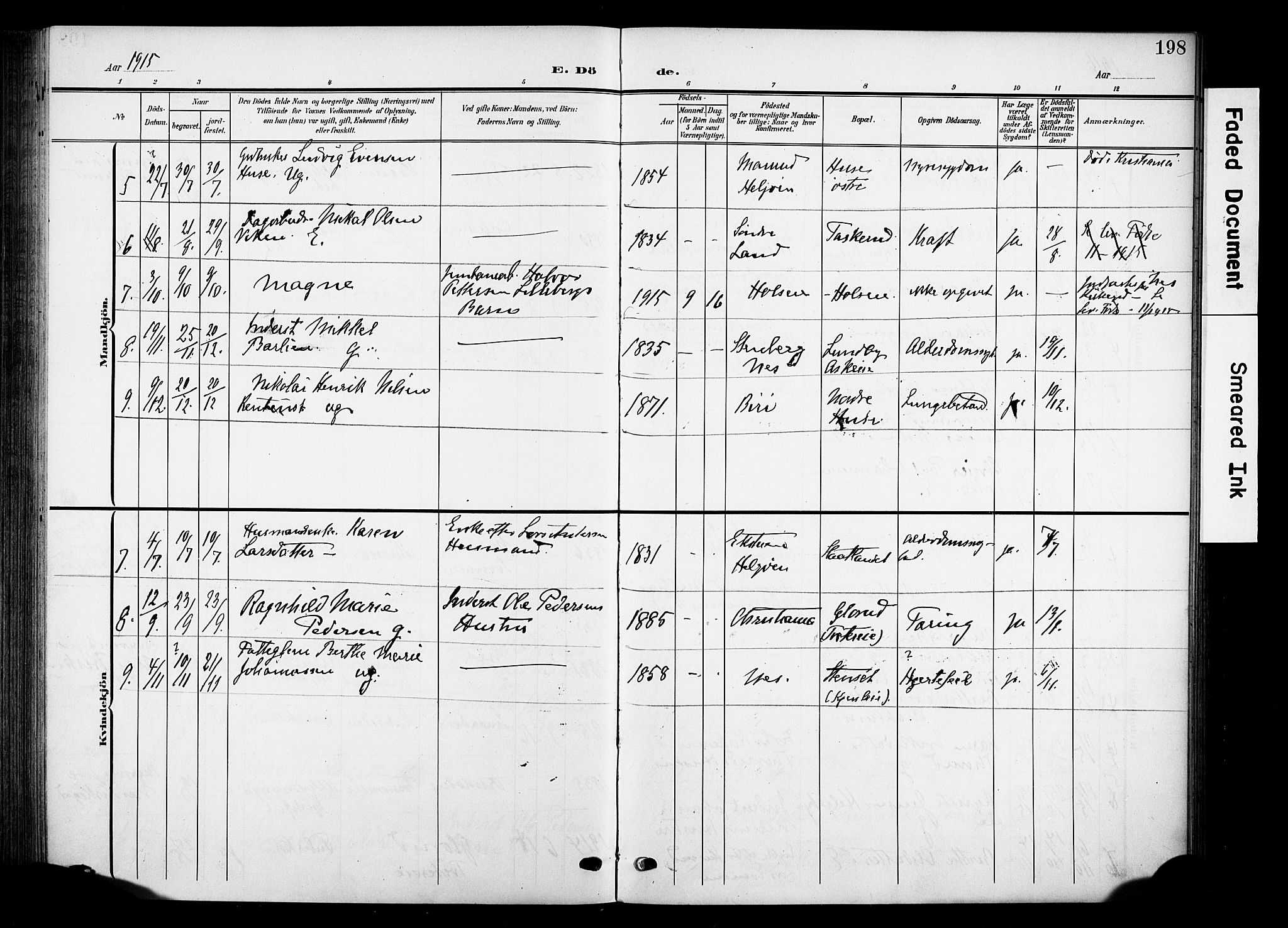 Nes prestekontor, Hedmark, SAH/PREST-020/K/Ka/L0013: Parish register (official) no. 13, 1906-1924, p. 198