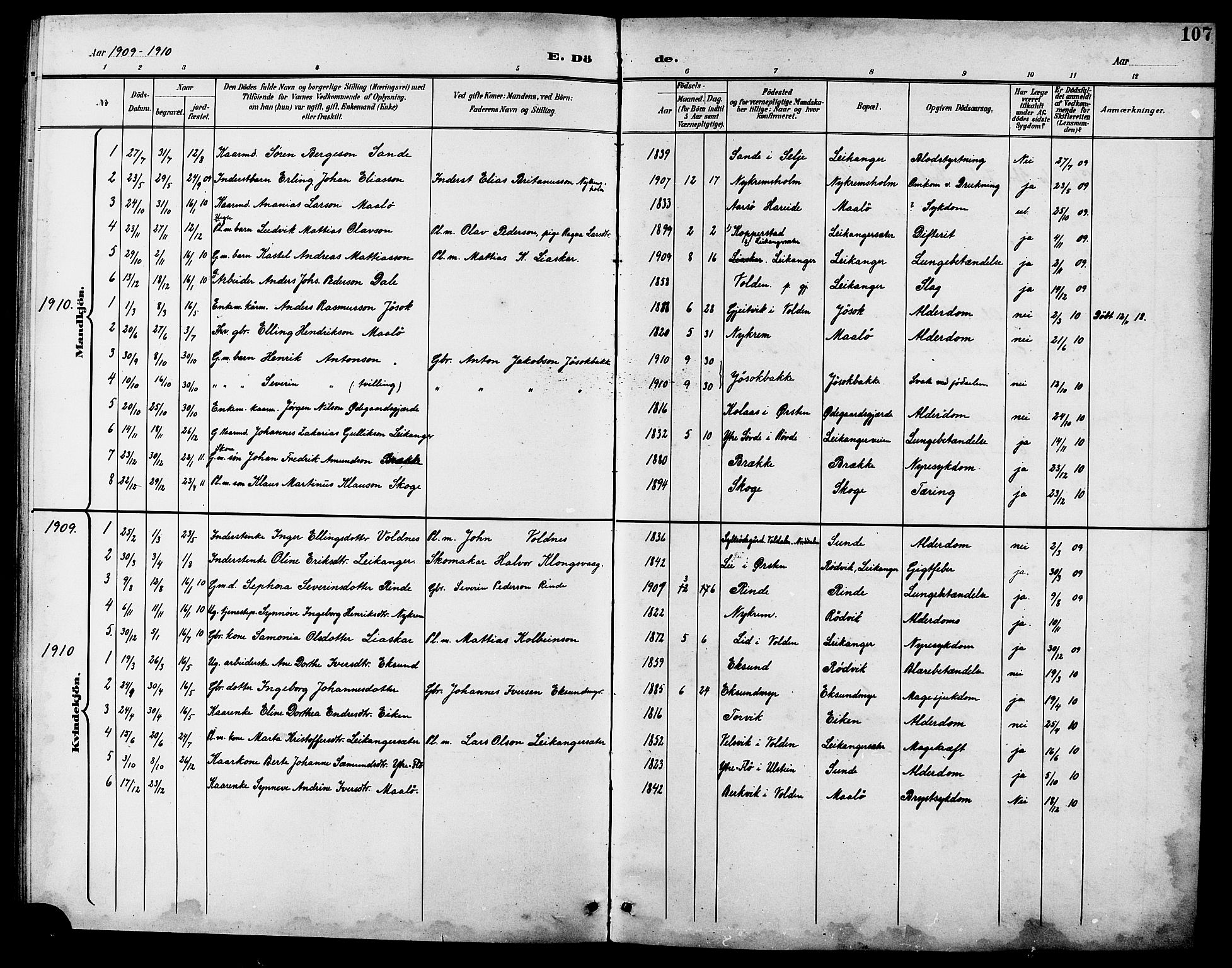 Ministerialprotokoller, klokkerbøker og fødselsregistre - Møre og Romsdal, AV/SAT-A-1454/508/L0098: Parish register (copy) no. 508C02, 1898-1916, p. 107