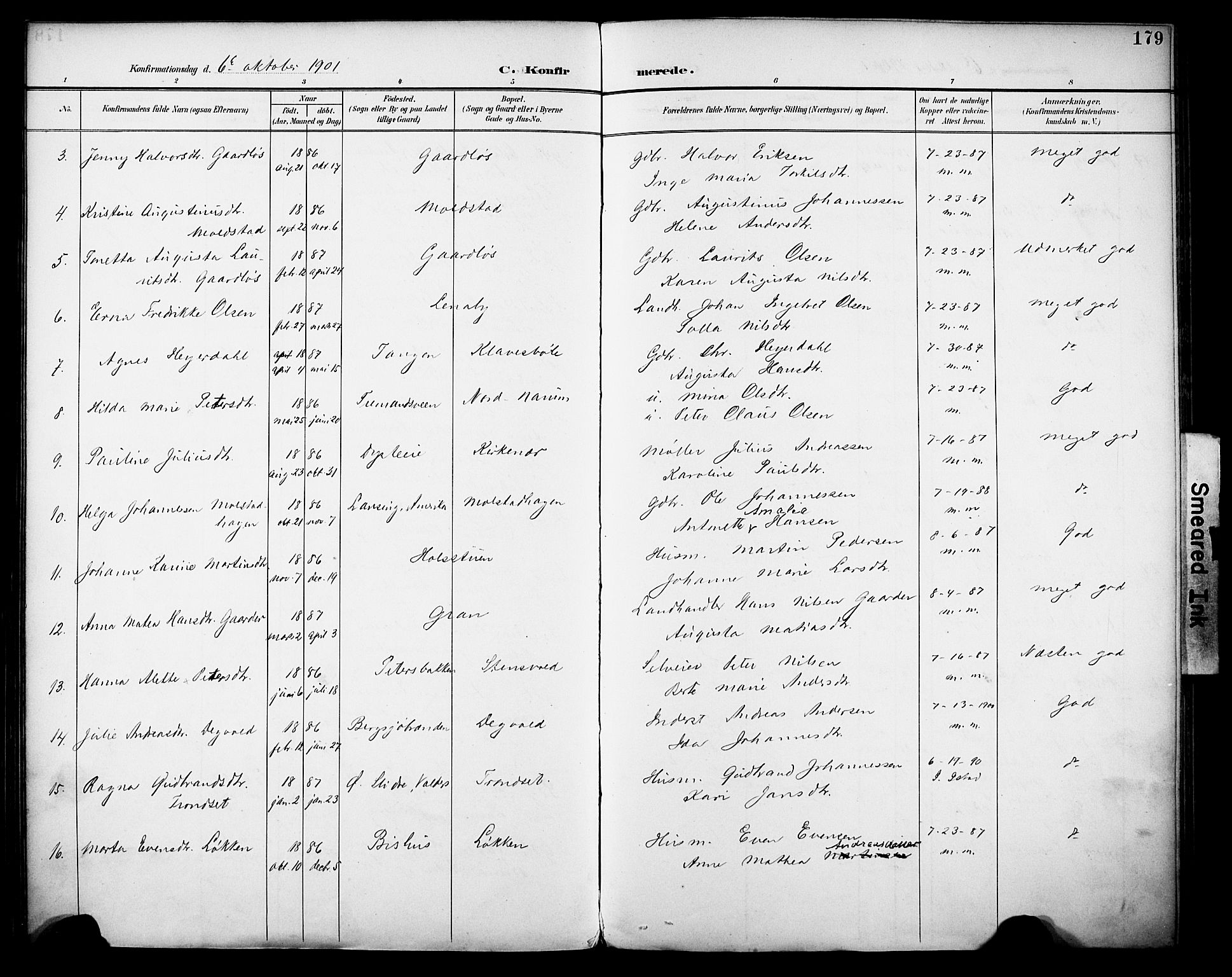 Vestre Toten prestekontor, AV/SAH-PREST-108/H/Ha/Haa/L0013: Parish register (official) no. 13, 1895-1911, p. 179