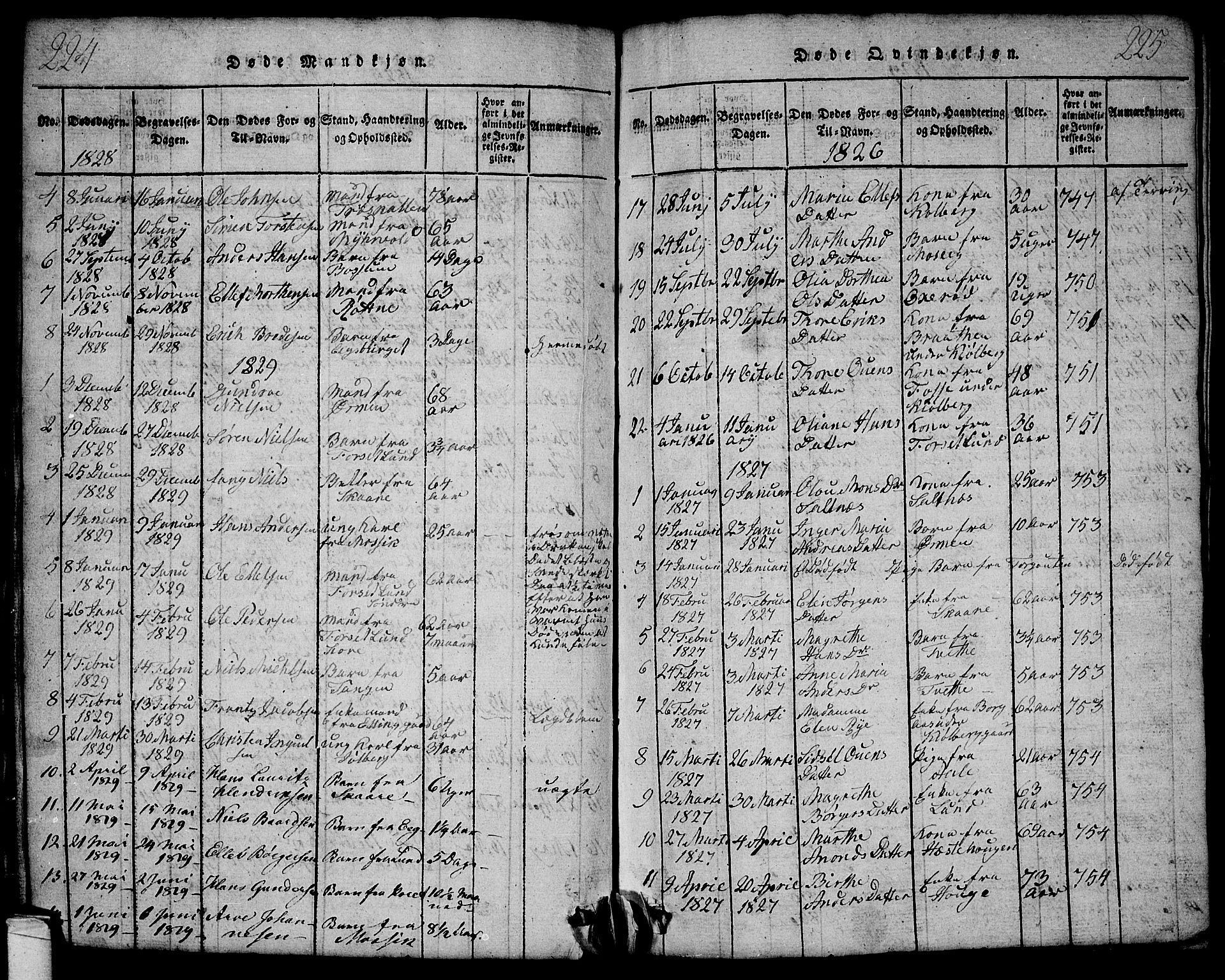Onsøy prestekontor Kirkebøker, SAO/A-10914/G/Ga/L0001: Parish register (copy) no. I 1, 1814-1840, p. 224-225