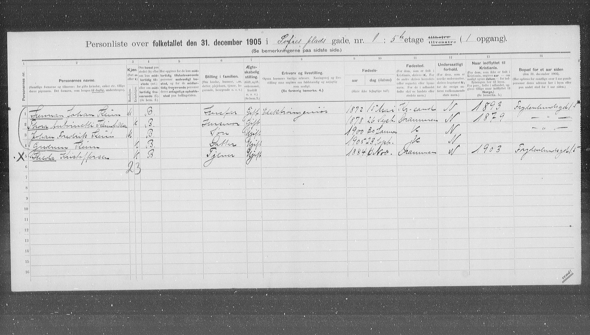 OBA, Municipal Census 1905 for Kristiania, 1905, p. 51560