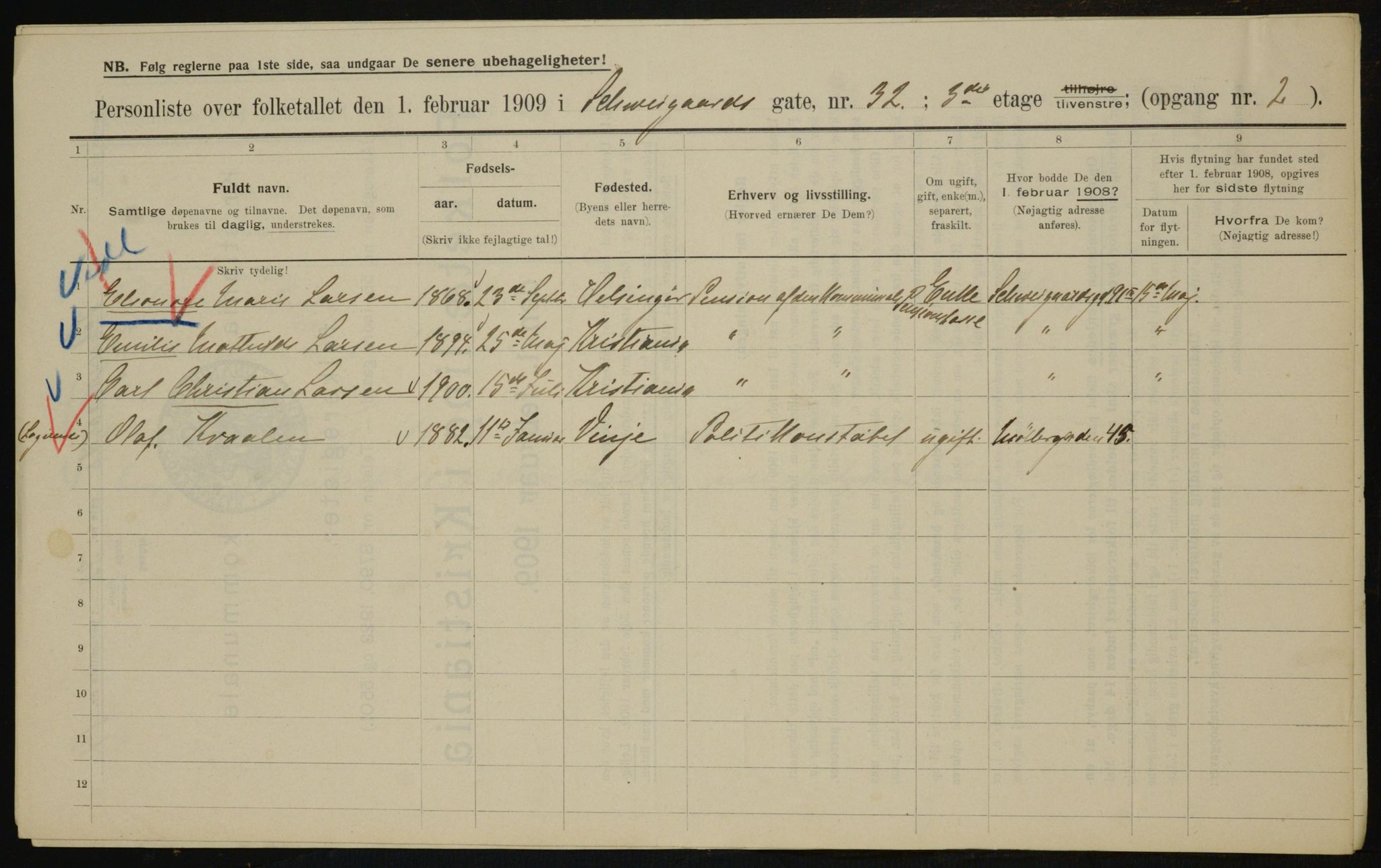 OBA, Municipal Census 1909 for Kristiania, 1909, p. 82545