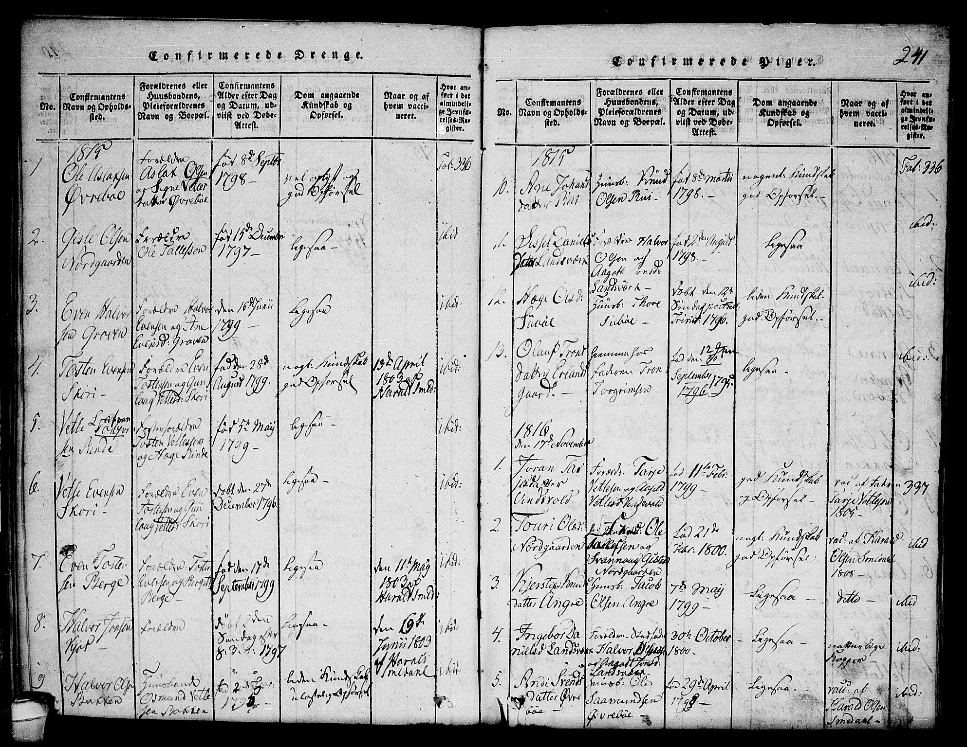 Seljord kirkebøker, AV/SAKO-A-20/F/Fc/L0001: Parish register (official) no. III 1, 1815-1831, p. 241