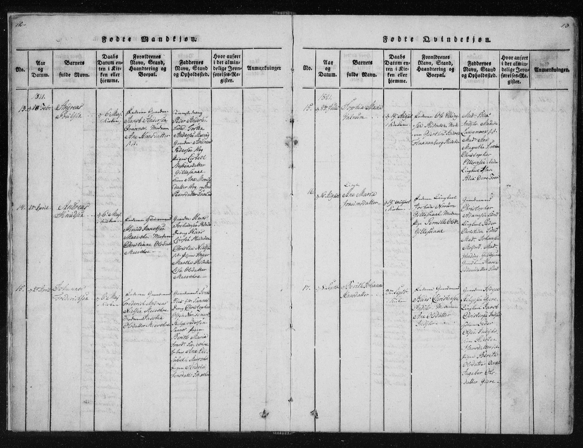 Ministerialprotokoller, klokkerbøker og fødselsregistre - Nordland, SAT/A-1459/805/L0096: Parish register (official) no. 805A03, 1820-1837, p. 12-13