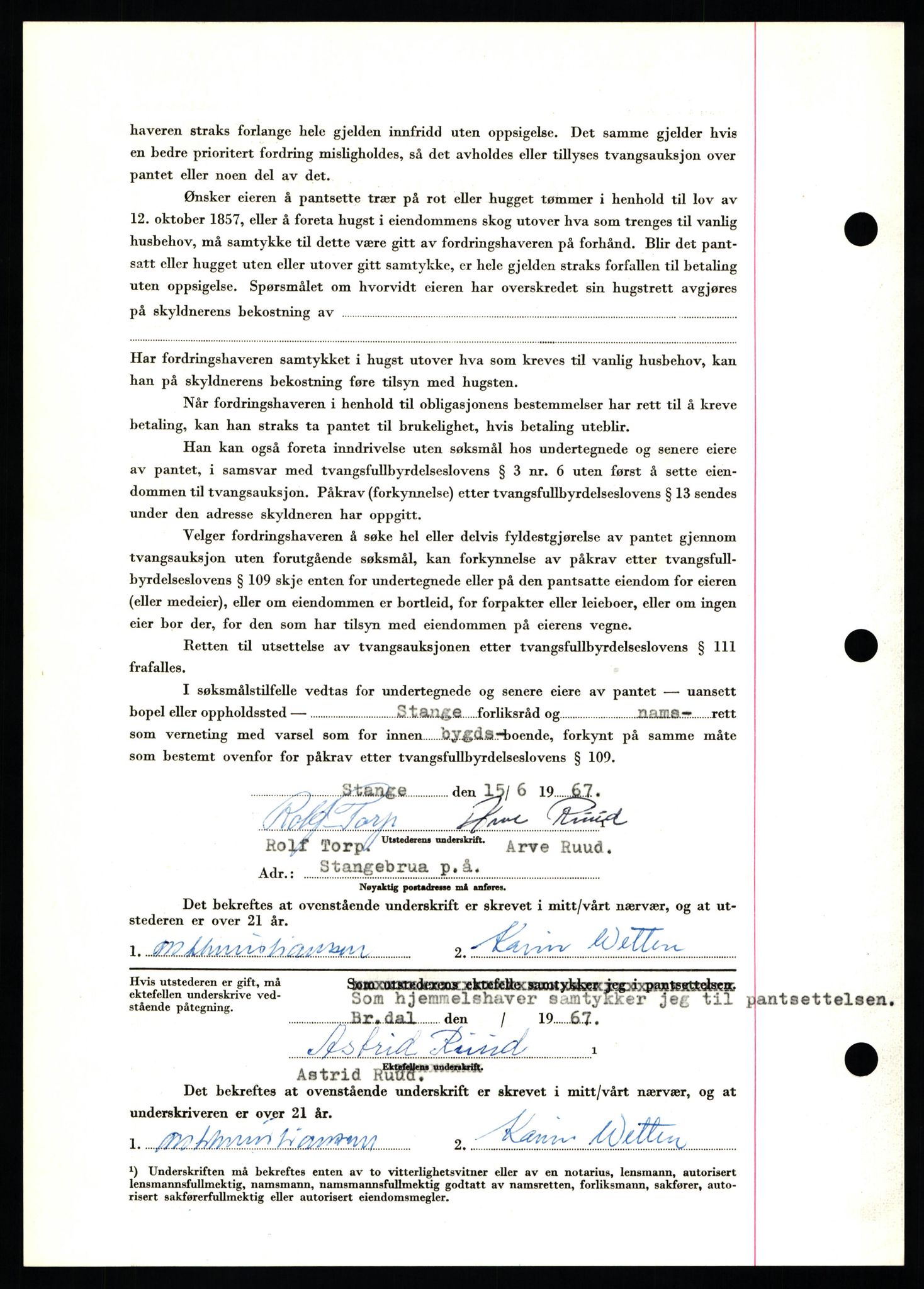 Nord-Hedmark sorenskriveri, SAH/TING-012/H/Hb/Hbf/L0071: Mortgage book no. B71, 1967-1967, Diary no: : 2780/1967